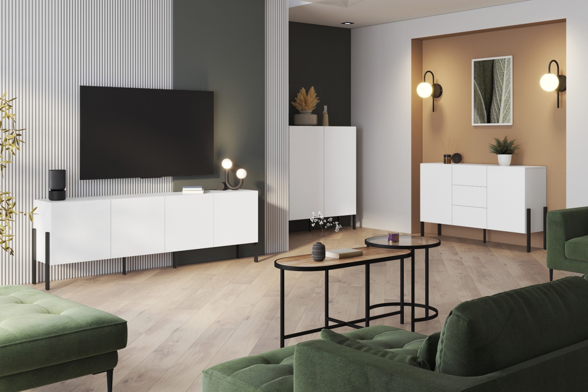 TV skrinka Jukon 204 cm - biely supermat / čierne nožičky TV skrinka Wezilo 25 - 204 cm - Biely supermat