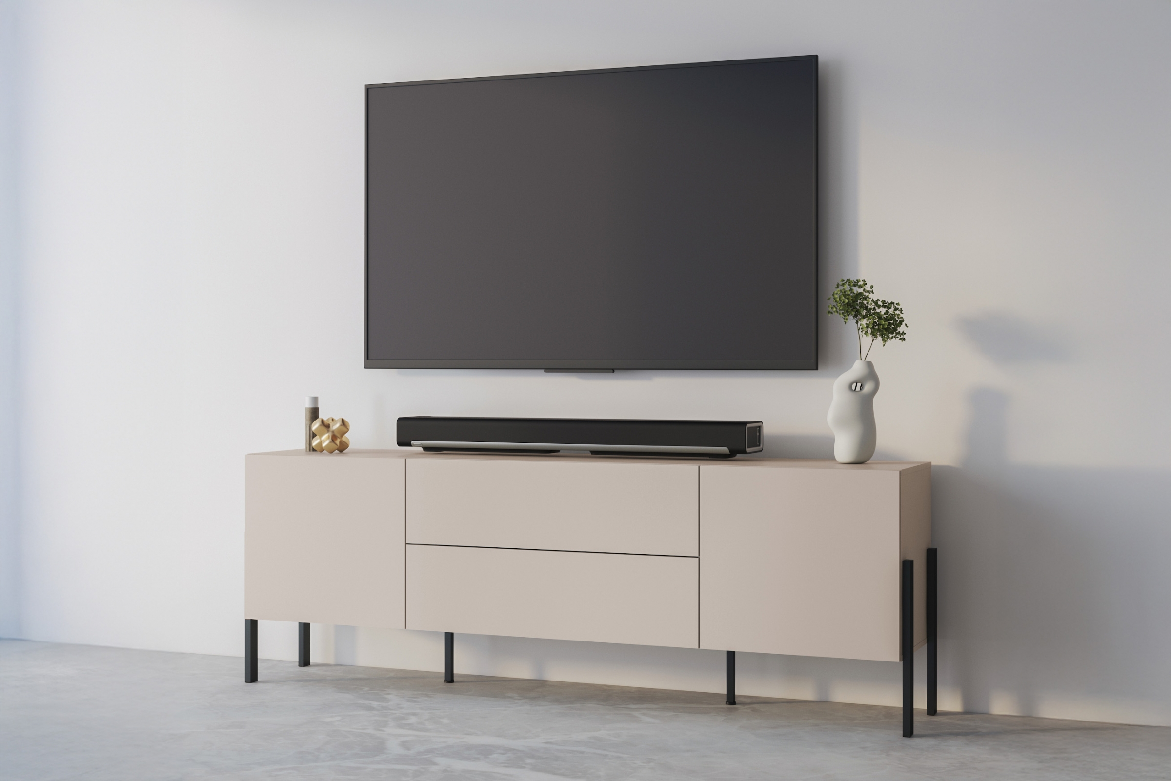 TV stolek Jukon 204 cm se zásuvkami - kašmír / černé nožky skříňka RTV Wezilo 40 se zásuvkami 204 cm - kašmír / černé nožičky