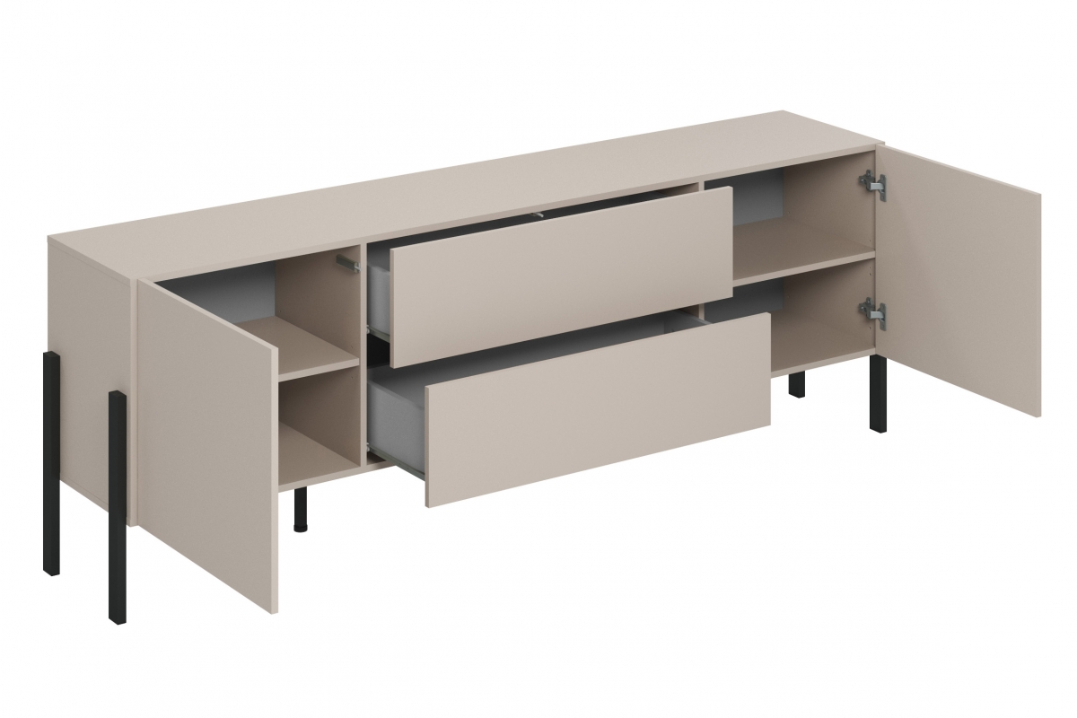 TV stolek Jukon 204 cm se zásuvkami - kašmír / černé nožky skříňka RTV Wezilo 40 se zásuvkami 204 cm - kašmír / černé nožičky