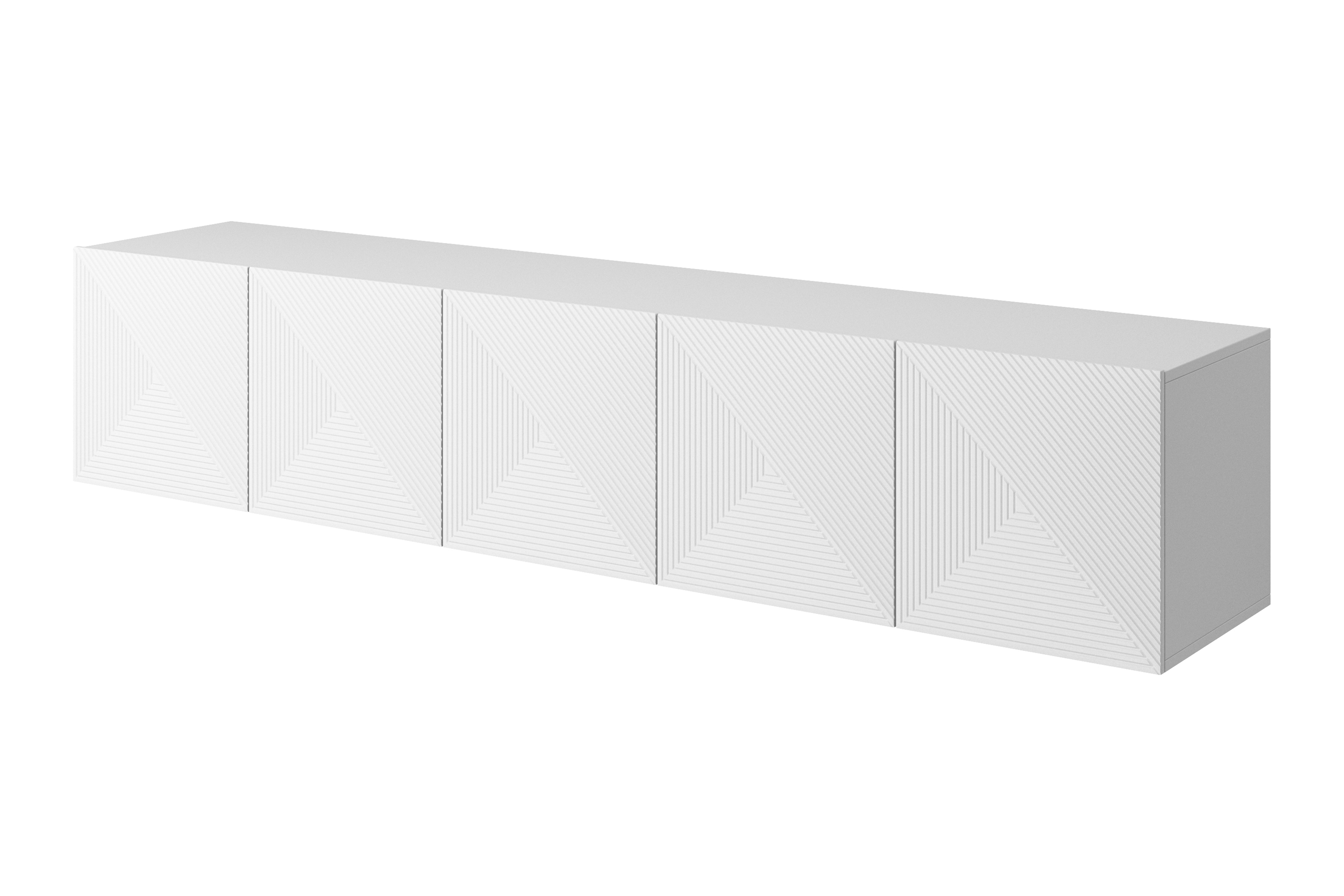 Závěsný TV stolek Asha 200 cm - bílý mat Skříňka RTV závěsná Asha 200 cm s frézovanou přední částí - bílý mat