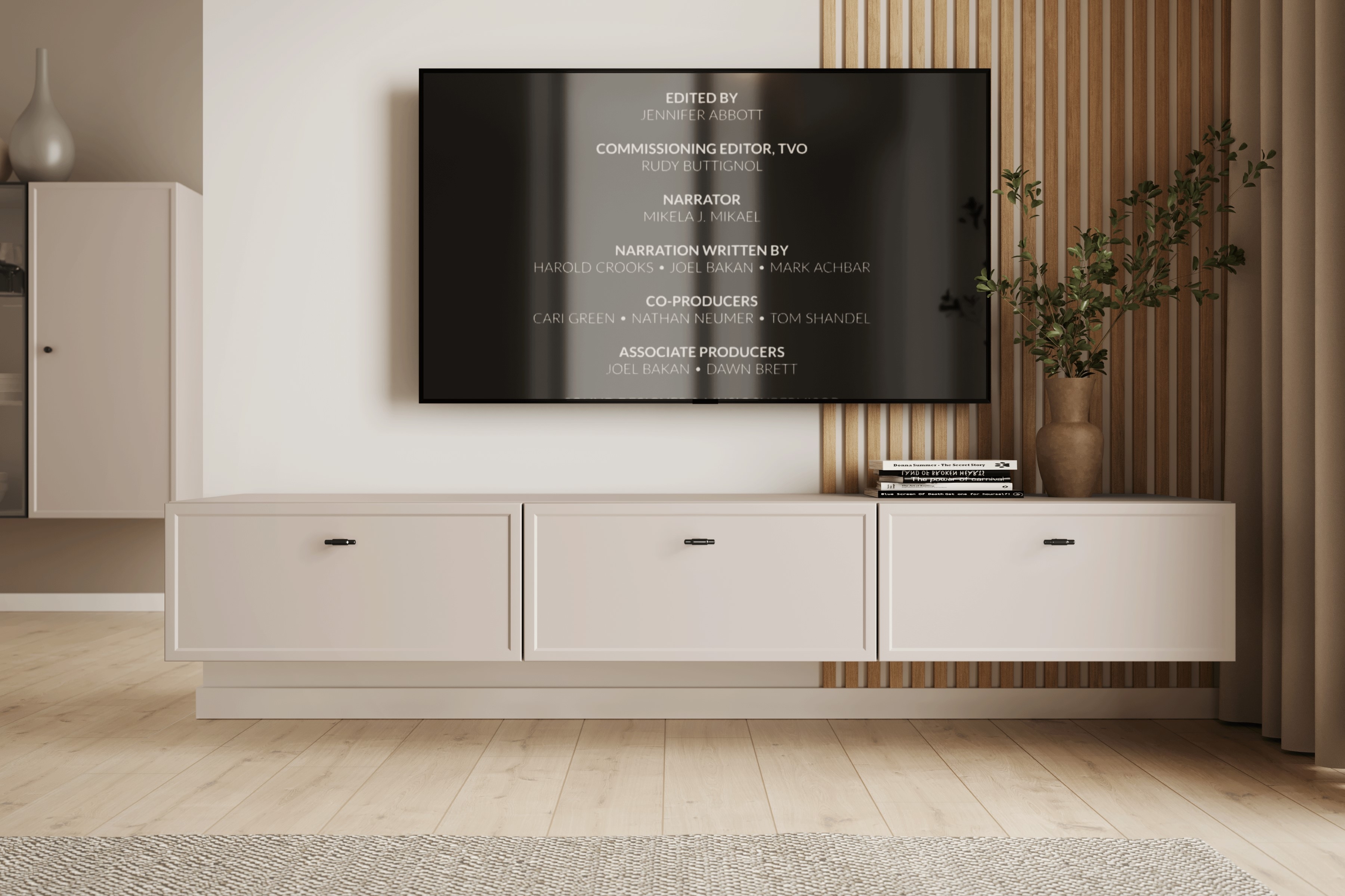 Závesný TV stolík Lorini 200 cm – kašmírová / čierne úchytky T TV skrinka závesná Lorini 200 cm so zásuvkami - kašmír / čierny úchyty T-bar