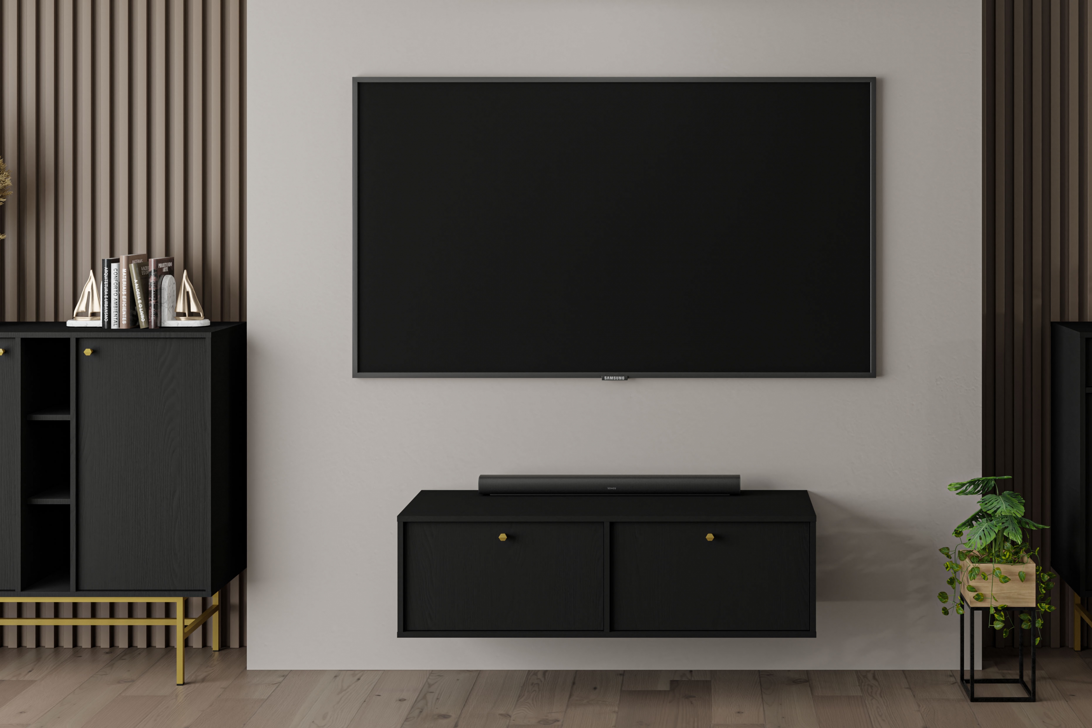 Závěsný TV stolek Lotina IV 120 cm 2K - grafitově černý Skříňka RTV závěsná Lotina IV 2K - 120 cm - černá grafit