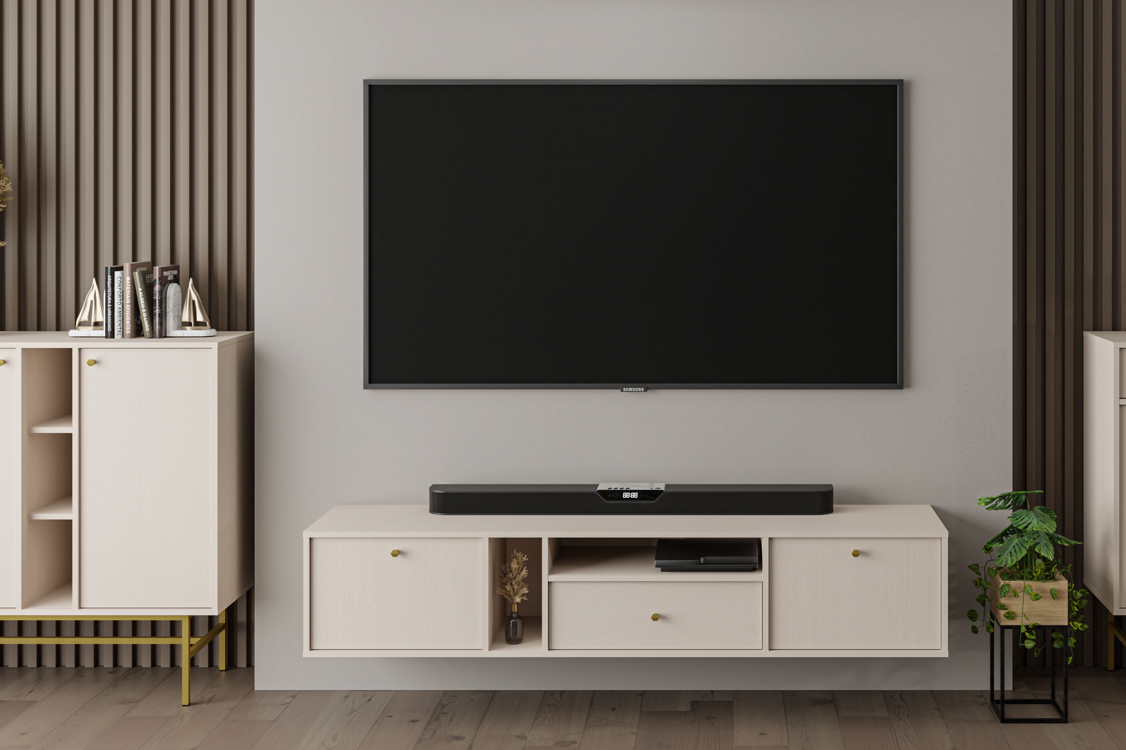 Závěsný TV stolek Lotina IV 180 cm 2K1S se zásuvkou - pískově béžový Skříňka RTV závěsná Lotina IV 2K1S z szuflada 180 cm - béžová Pískový