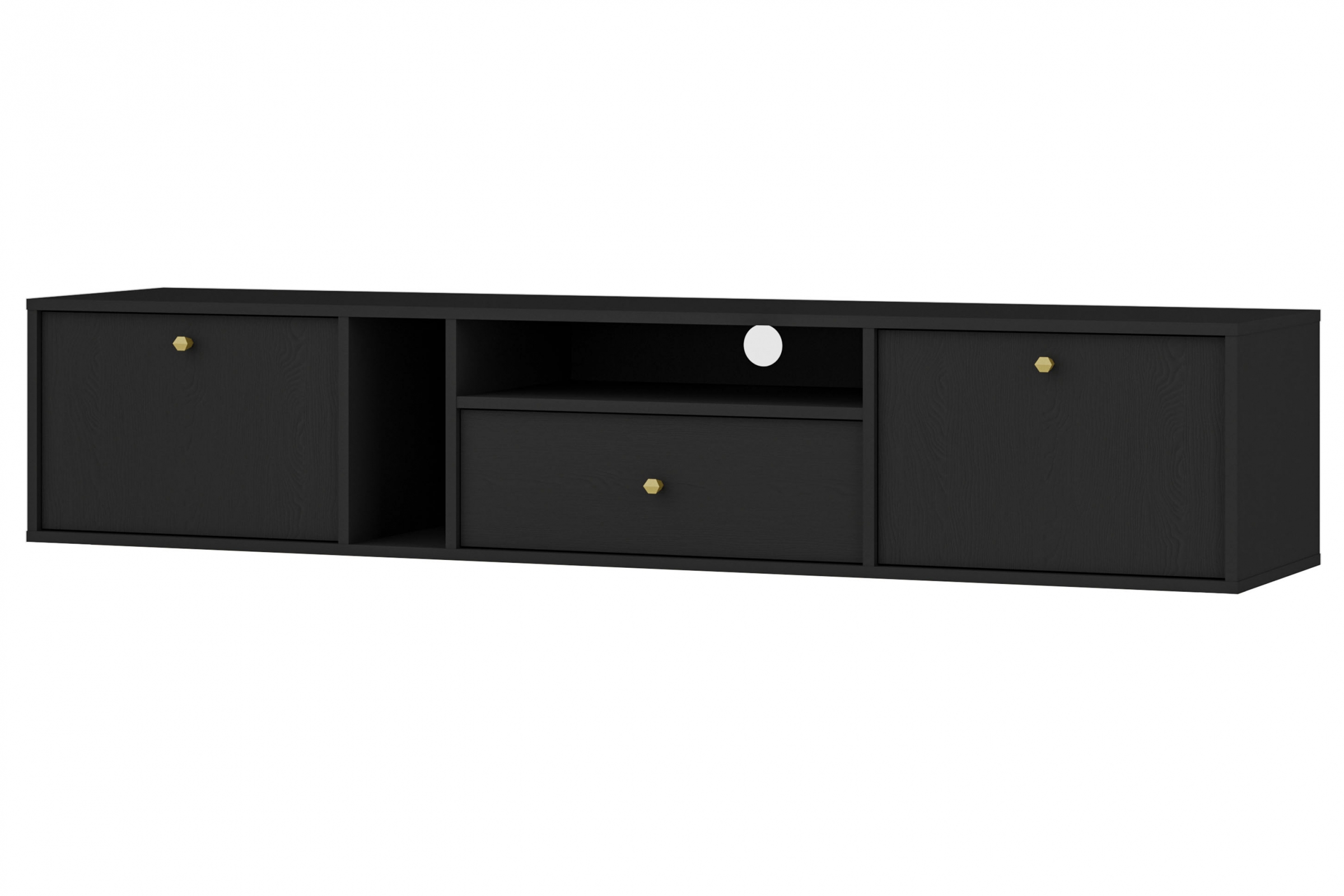 Závěsný TV stolek Lotina IV 180 cm 2K1S se zásuvkou - grafitově černý Skříňka RTV závěsná Lotina IV 2K1S z szuflada 180 cm - černá grafit