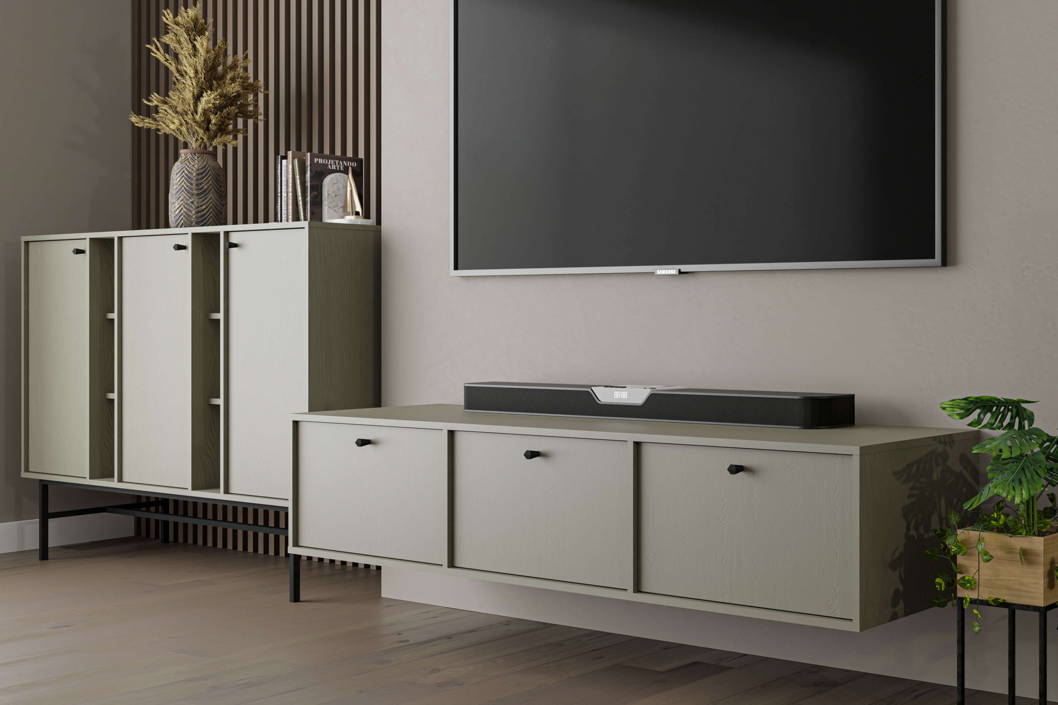 Závěsný TV stolek Lotina IV 180 cm 3K - eukalyptus Skříňka RTV závěsná Lotina IV 3K - 180 cm - eukaliptus