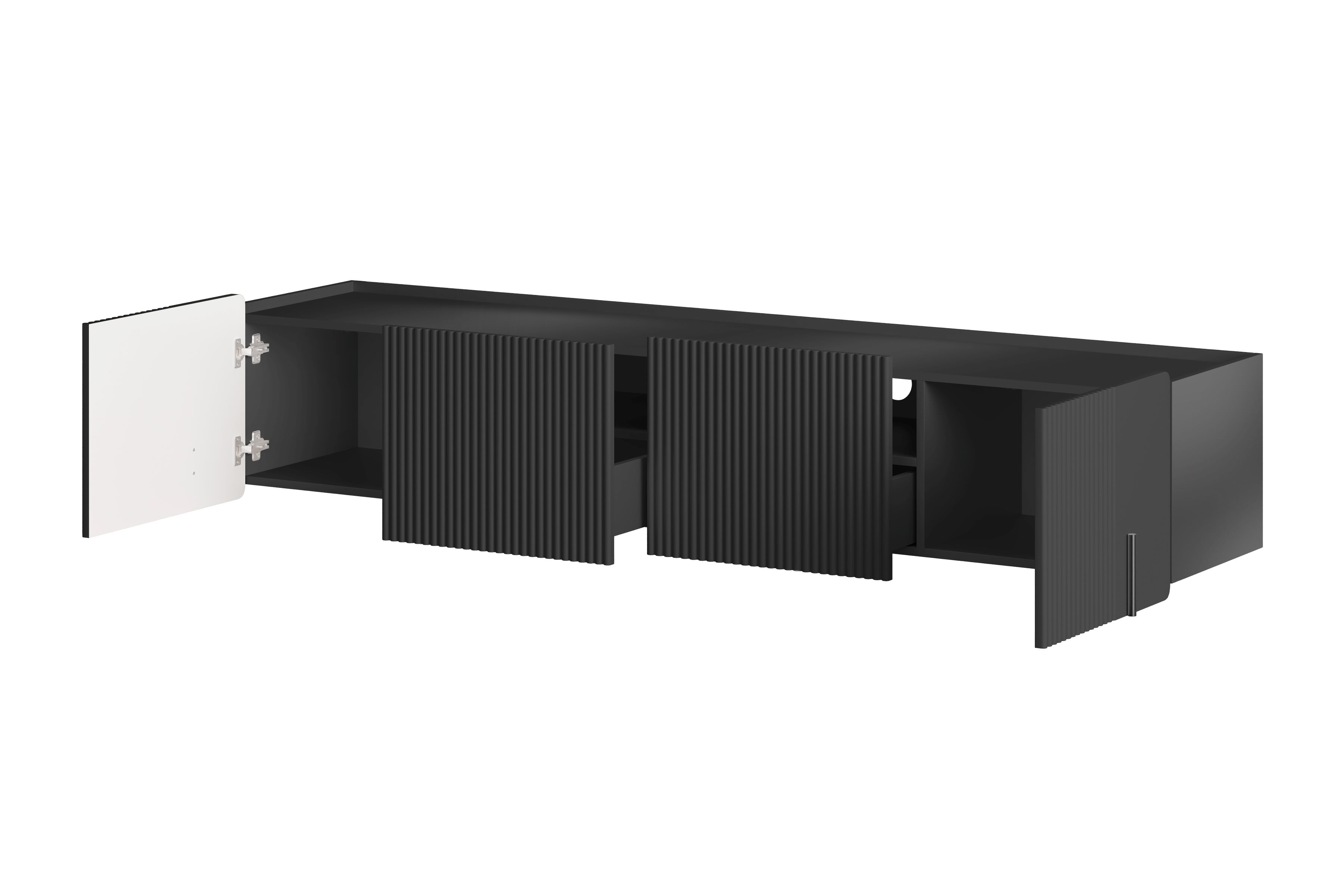 Závěsný TV stolek Malmi 200 cm - černý mat / černá skříňka RTV závěsná Malmi 200 cm - černá mat / černá