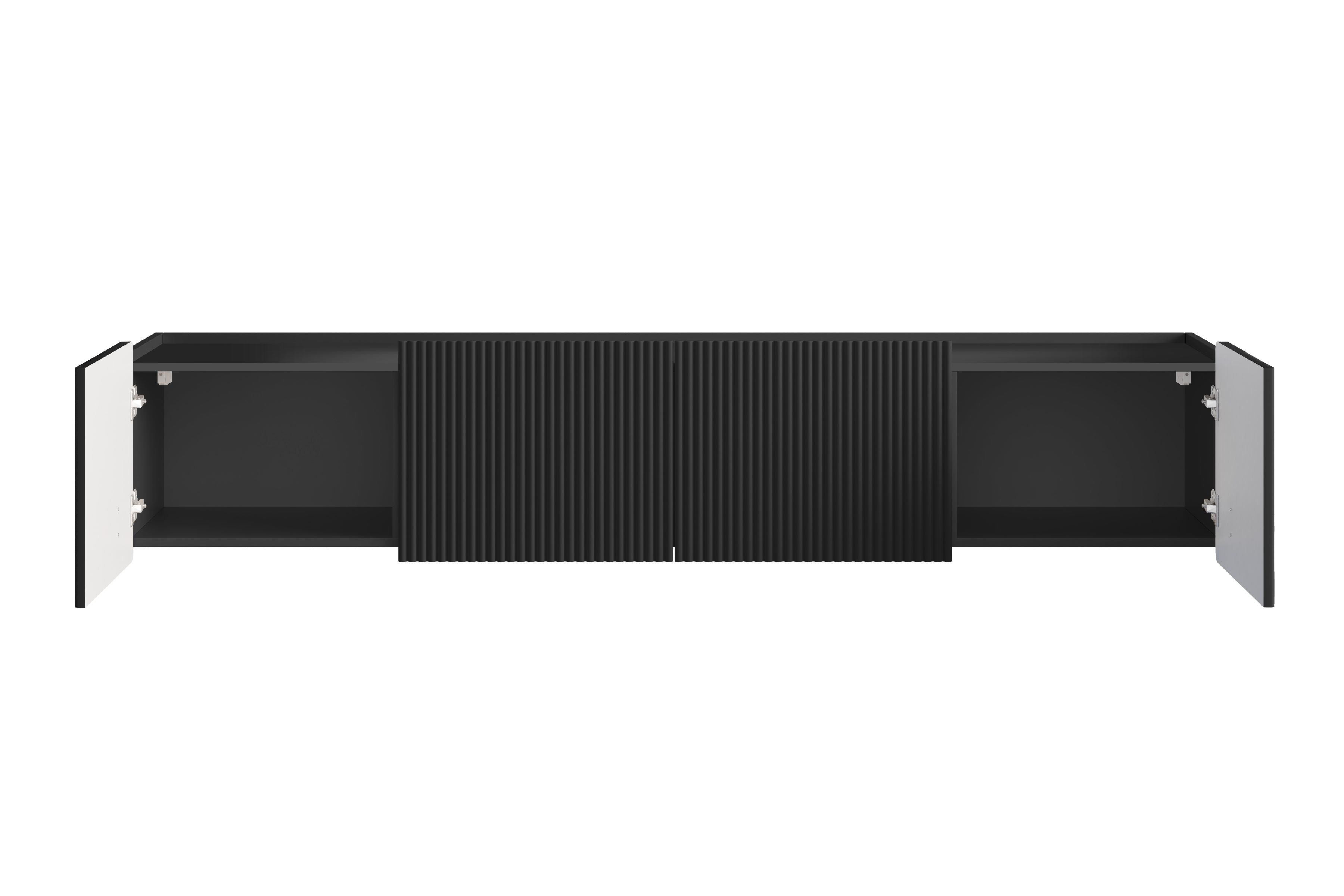 Závěsný TV stolek Malmi 200 cm - černý mat / černá skříňka RTV závěsná Malmi 200 cm - černá mat / černá