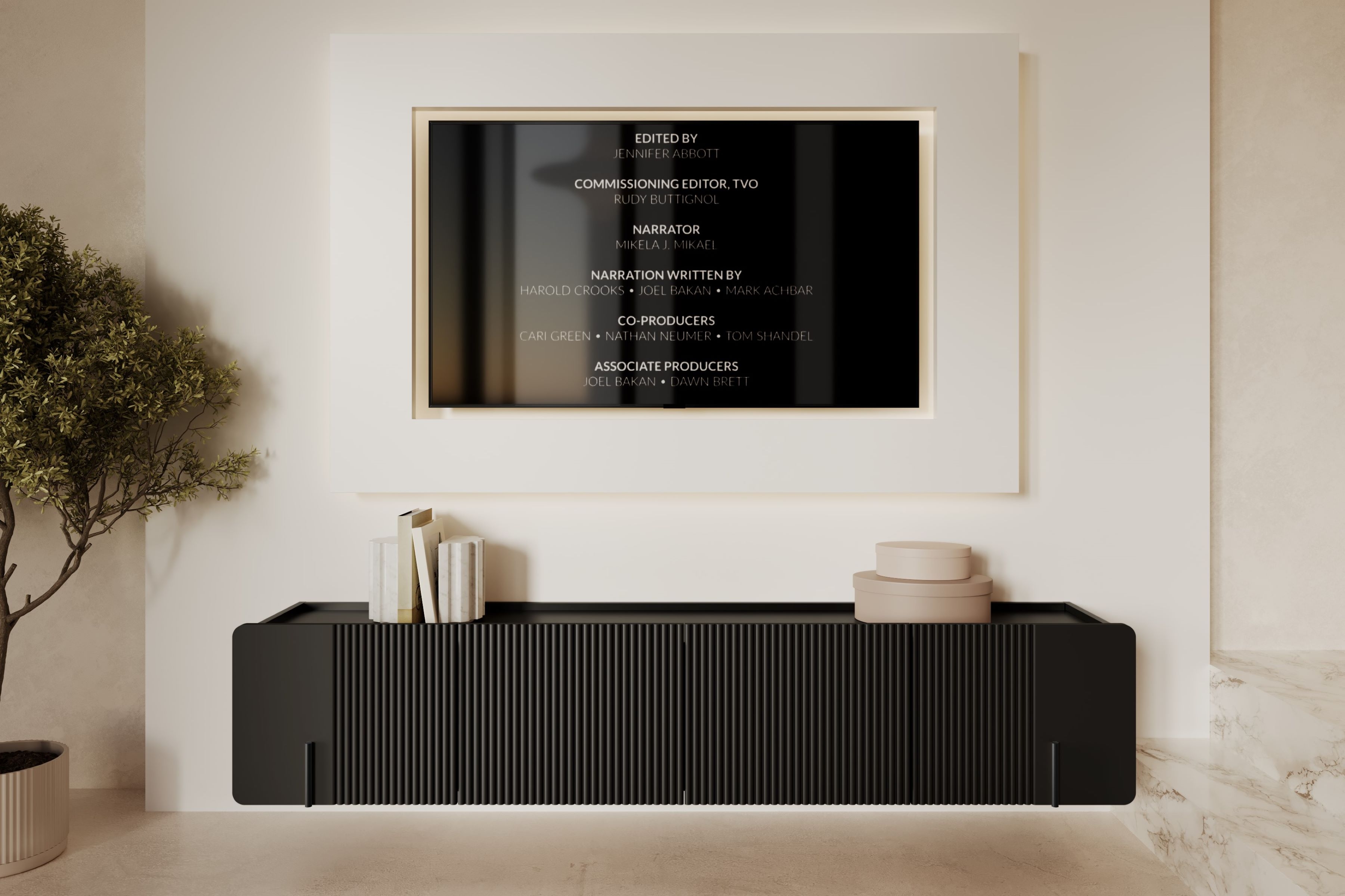 Závěsný TV stolek Malmi 200 cm - černý mat / černá skříňka RTV závěsná Malmi 200 cm - černá mat / černá