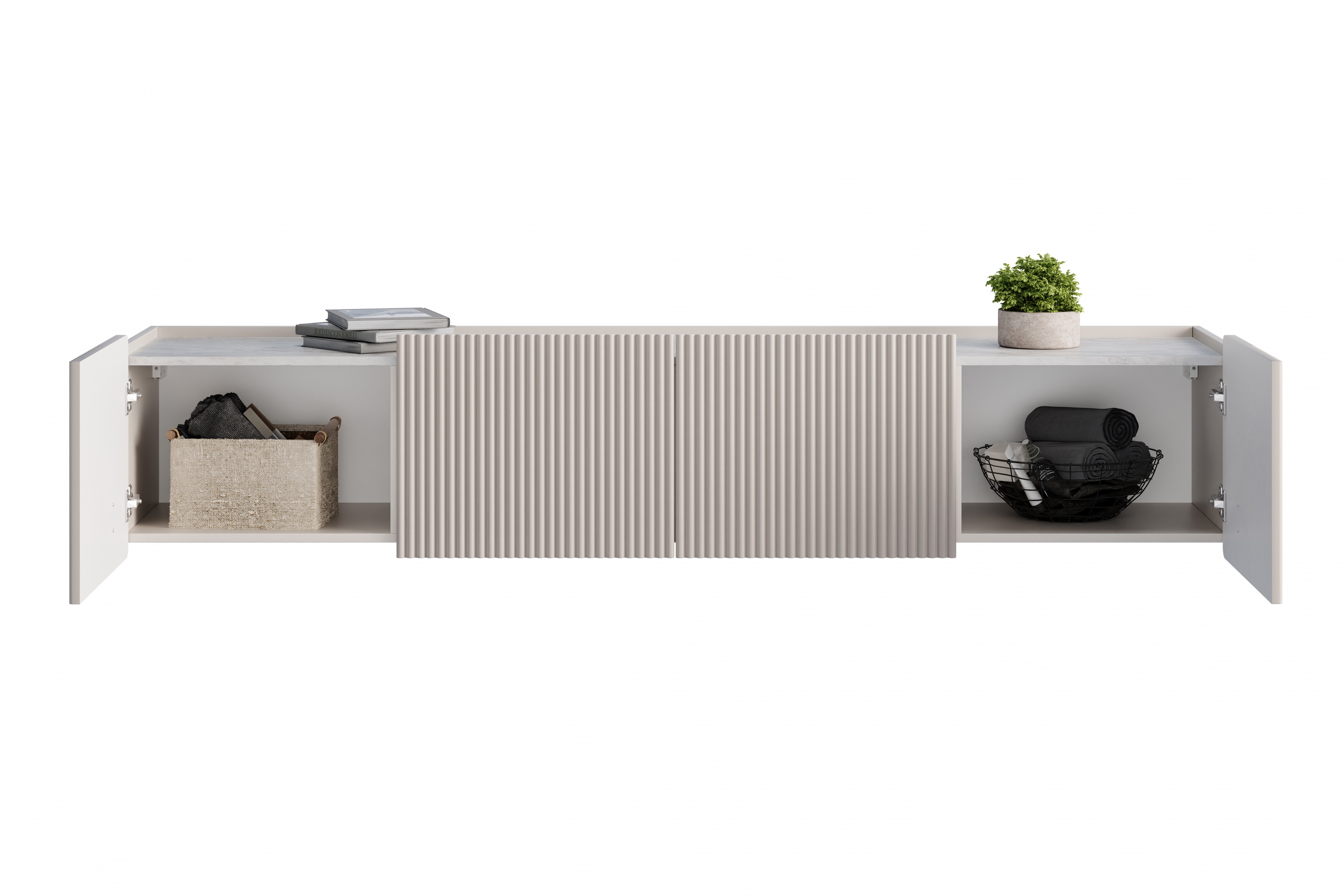 Závesná TV skrinka Malmi 200 cm – kašmír / crema bianca / čierna TV skrinka závesná Malmi 200 cm - kašmír / crema bianca / Čierny