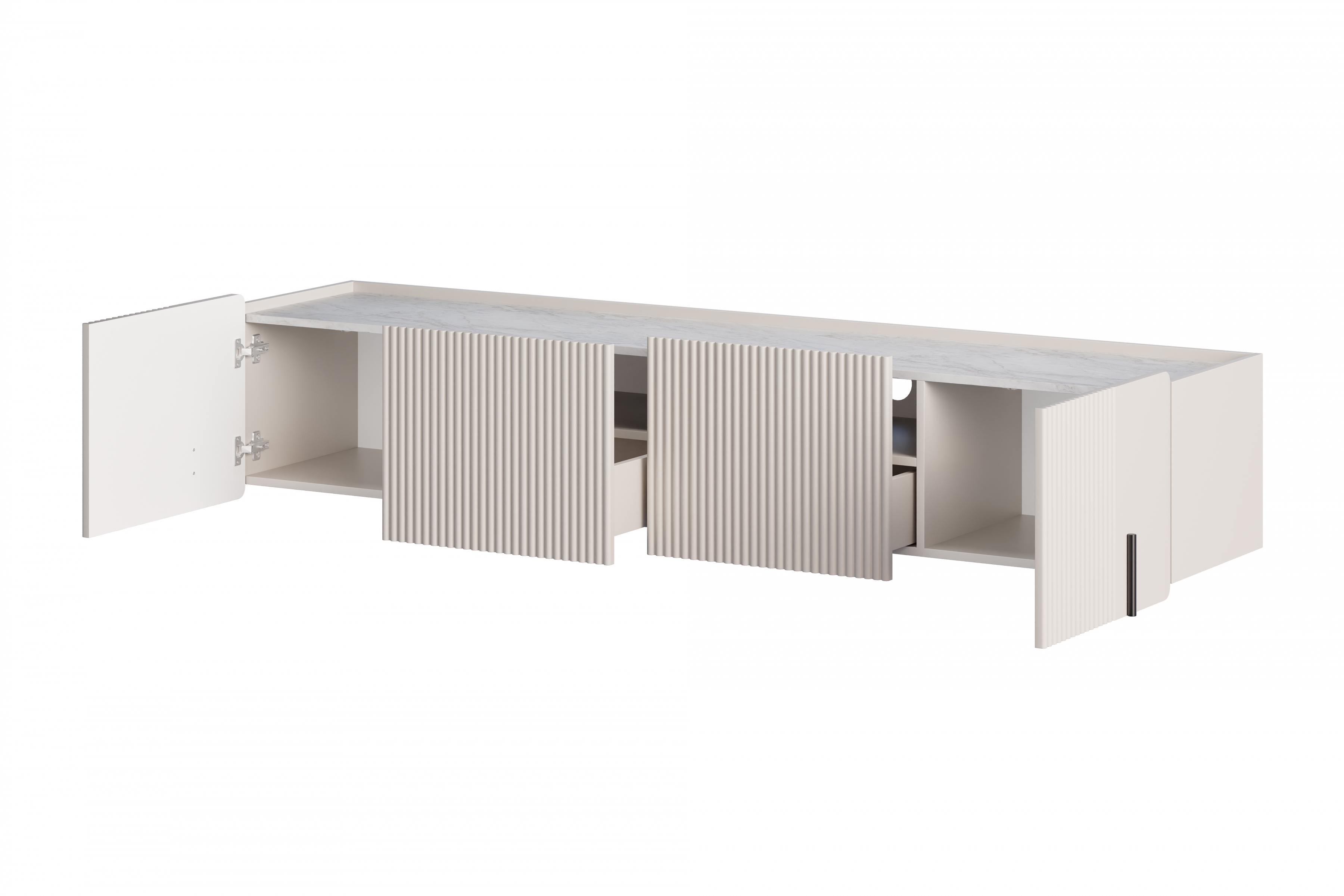 Závesná TV skrinka Malmi 200 cm – kašmír / crema bianca / čierna TV skrinka závesná Malmi 200 cm - kašmír / crema bianca / Čierny