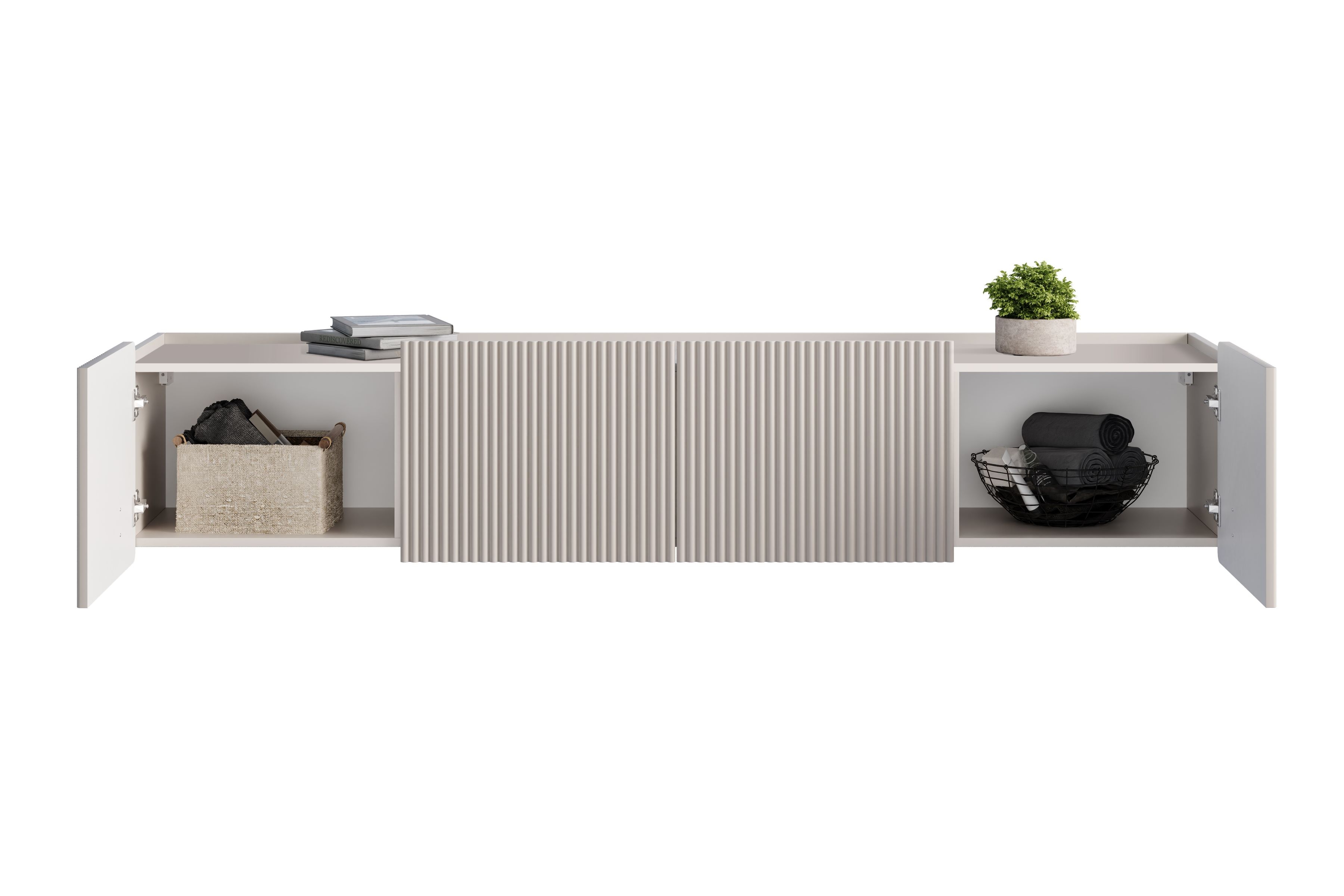 Závěsný TV stolek Malmi 200 cm - kašmírová / černá skříňka RTV závěsná Malmi 200 cm - kašmír / černá