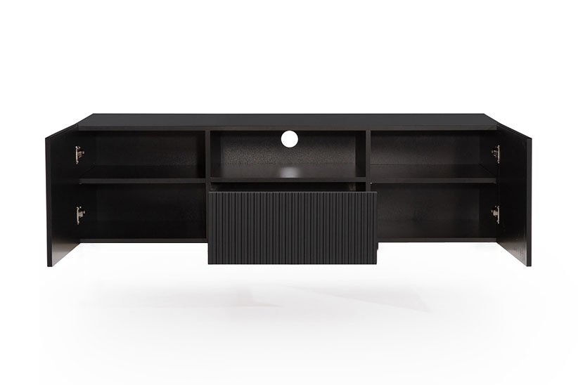 Závěsný TV stolek Nicole 150 cm s výklenkem - černý mat skříňka RTV závěsná Nicole 150 cm - černá mat
