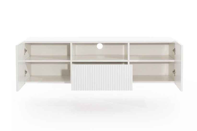 Závěsný TV stolek Nicole 150 cm s výklenkem - bílý mat skříňka RTV závěsná Nicole 150 cm z szuflada - bílý mat