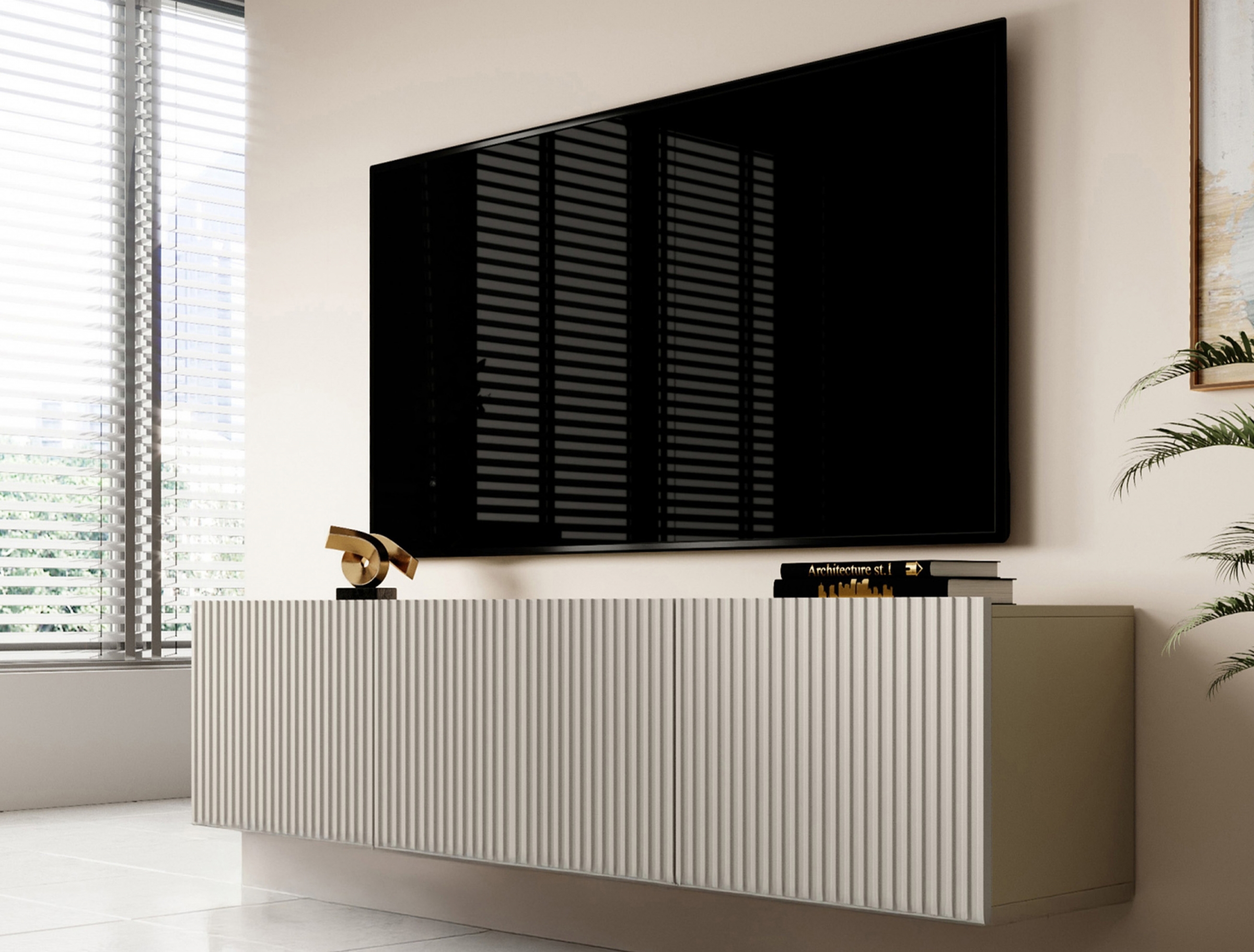 Závesný TV stolík Nicole 150 cm - kašmírový mat TV skrinka závesná Nicole 150 cm z szuflada - kašmír mat