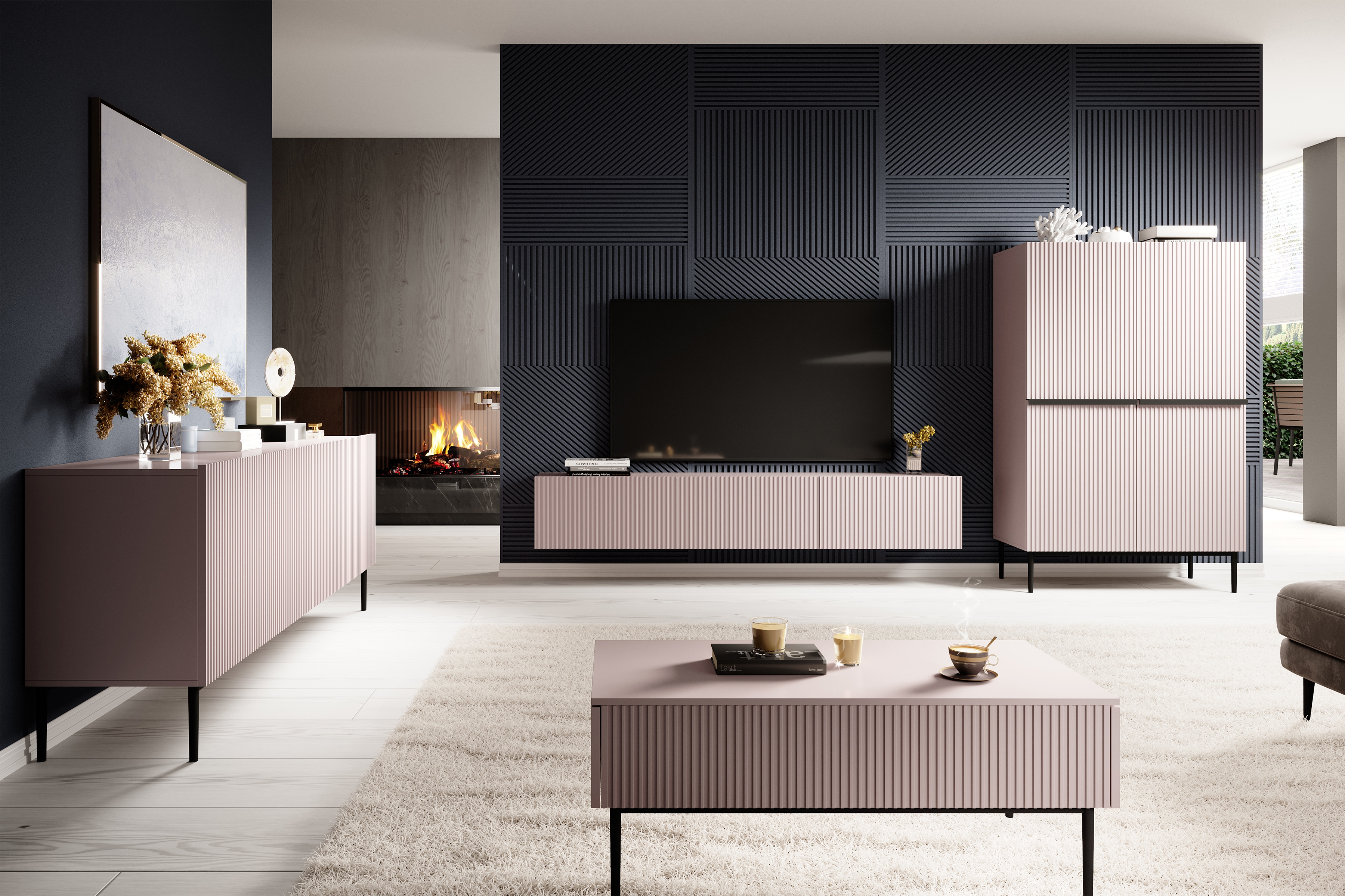 Závesná TV skrinka Nicole 200 cm - staroružová TV skrinka závesná Nicole z szuflada 200 cm - antický Ružová