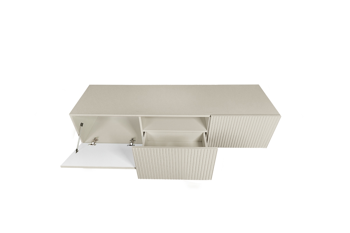 Závěsný TV stolek Nicole 150 cm se zásuvkou a otevřenou policí - kašmír skříňka RTV závěsná Nicole z szuflada i wneka 150 cm - kašmír