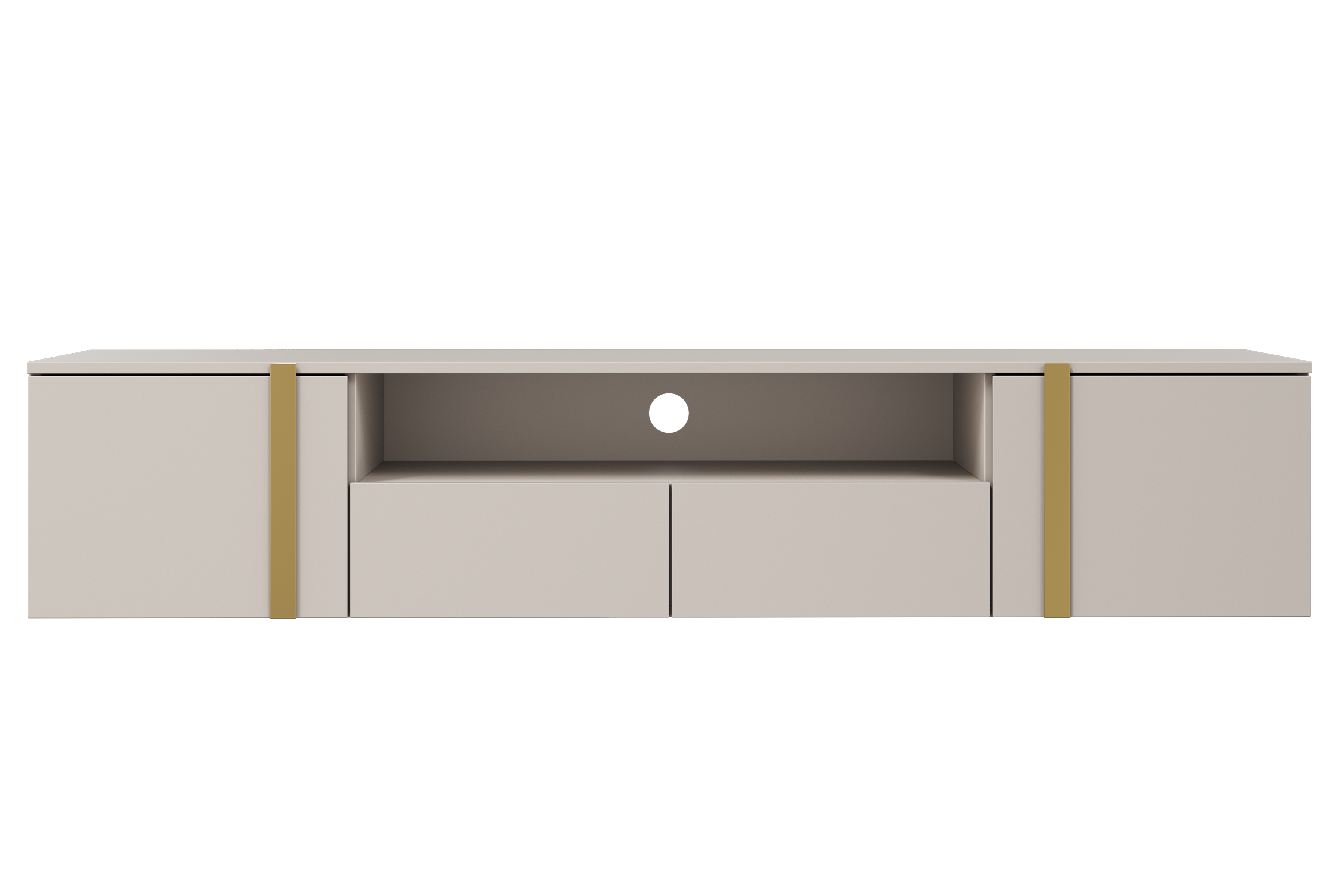 Závěsný TV stolek Verica 200 cm - kašmír / zlaté úchytky skříňka RTV závěsná Verica 200 cm se zásuvkami i metalowymi uchwytami- kašmír / zlote Úchytky