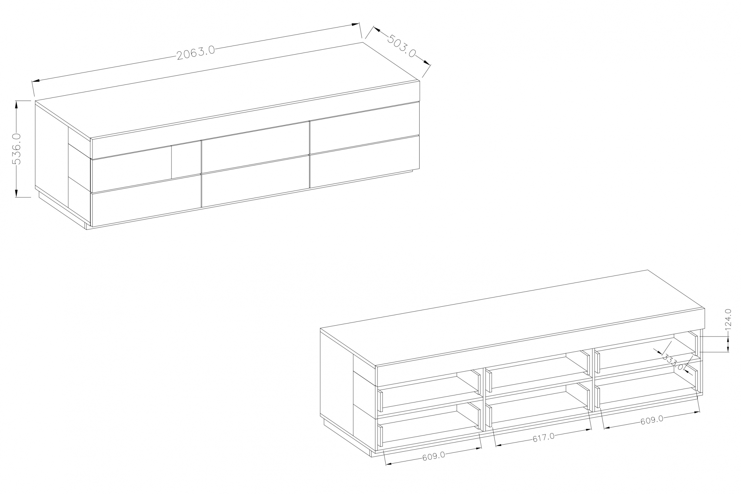TV stolík Silke 40 - biely lesk / Dub wotan TV skrinka so zásuvkami Silke 206 cm - biely lesk / Dub wotan