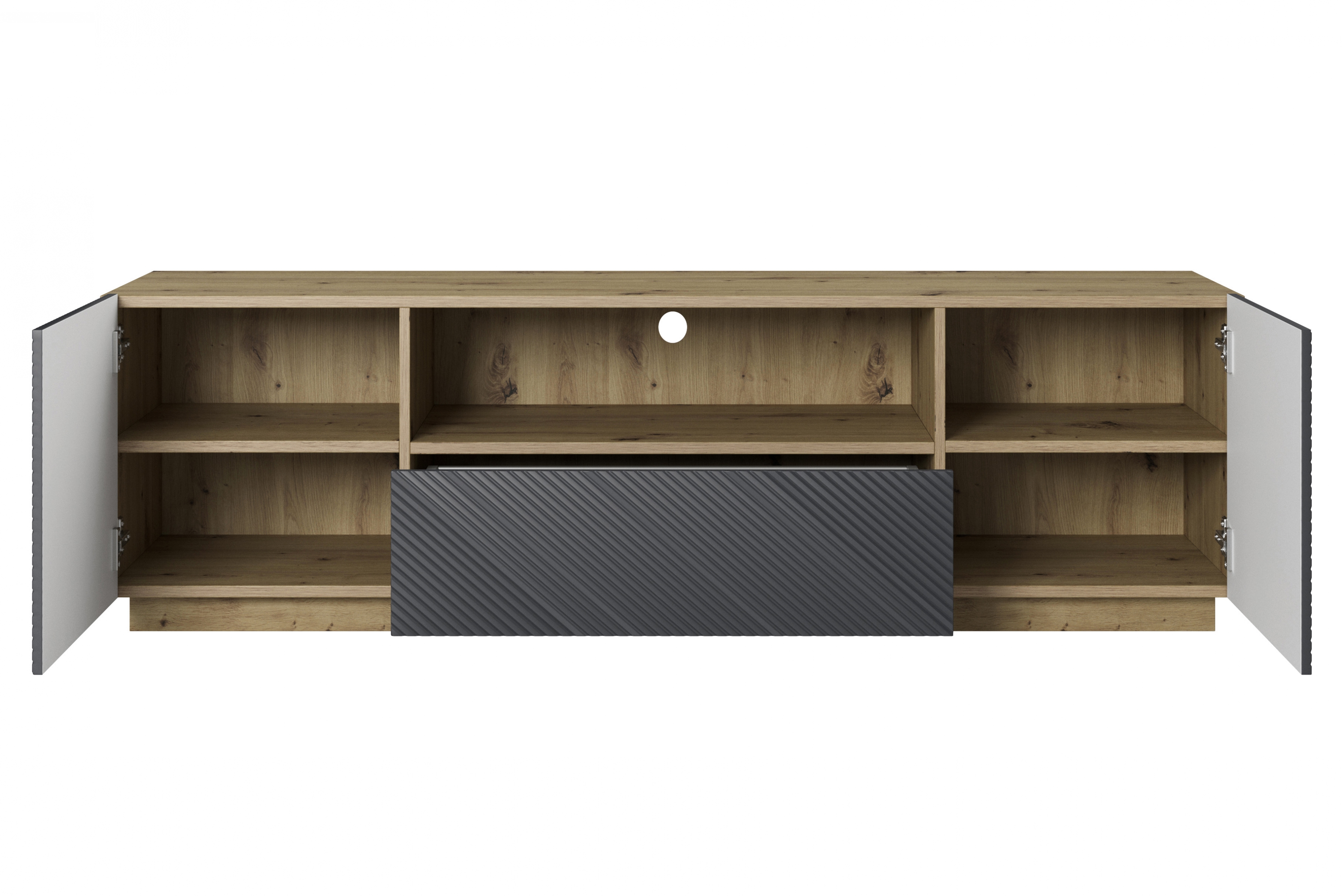 TV stolek Asha 167 cm - dub artisan / rivier stone mat skříňka RTV z szuflada Asha 167 cm - artisan / rivier stone mat