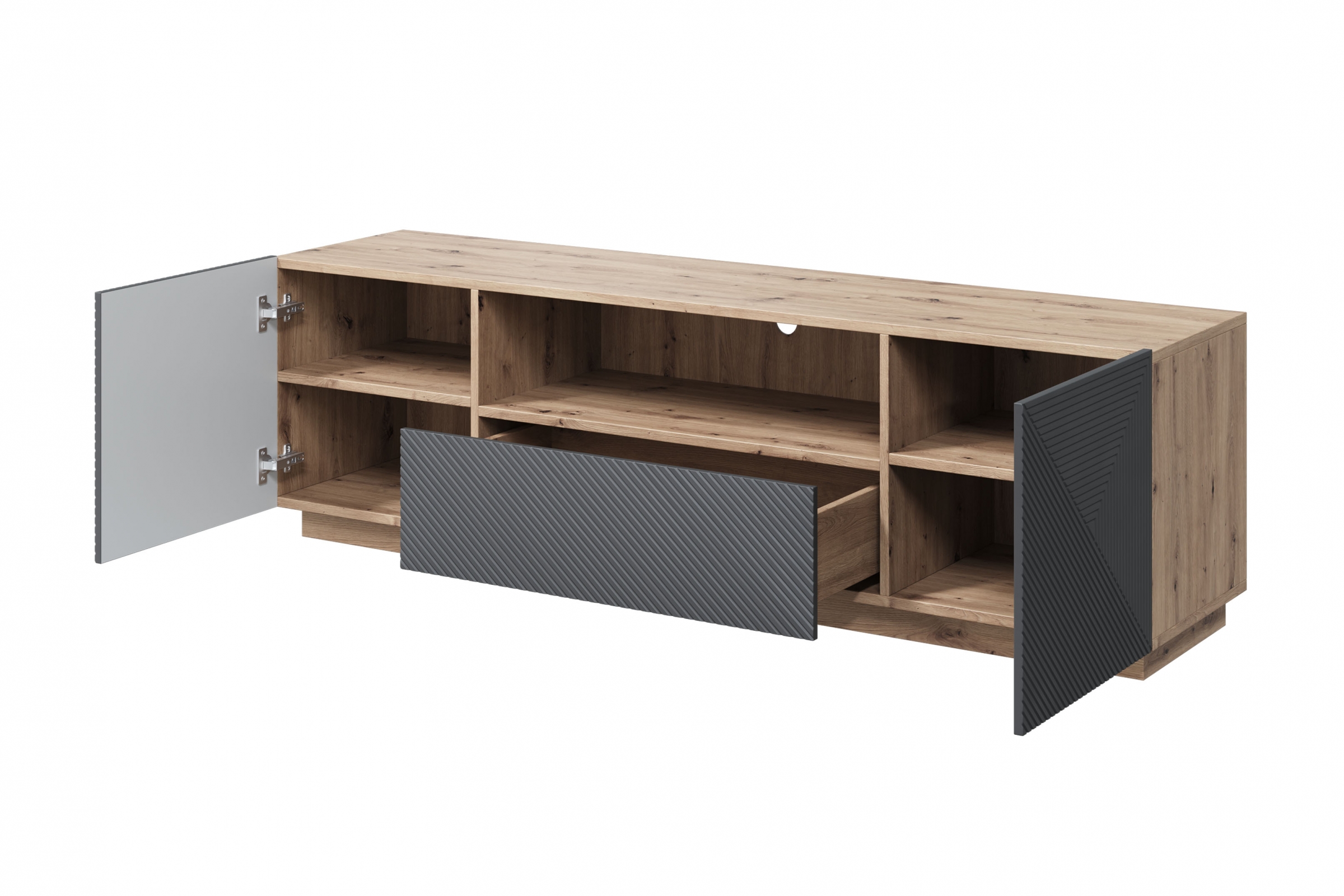 TV stolek Asha 167 cm - dub artisan / rivier stone mat skříňka RTV z szuflada Asha 167 cm - artisan / rivier stone mat