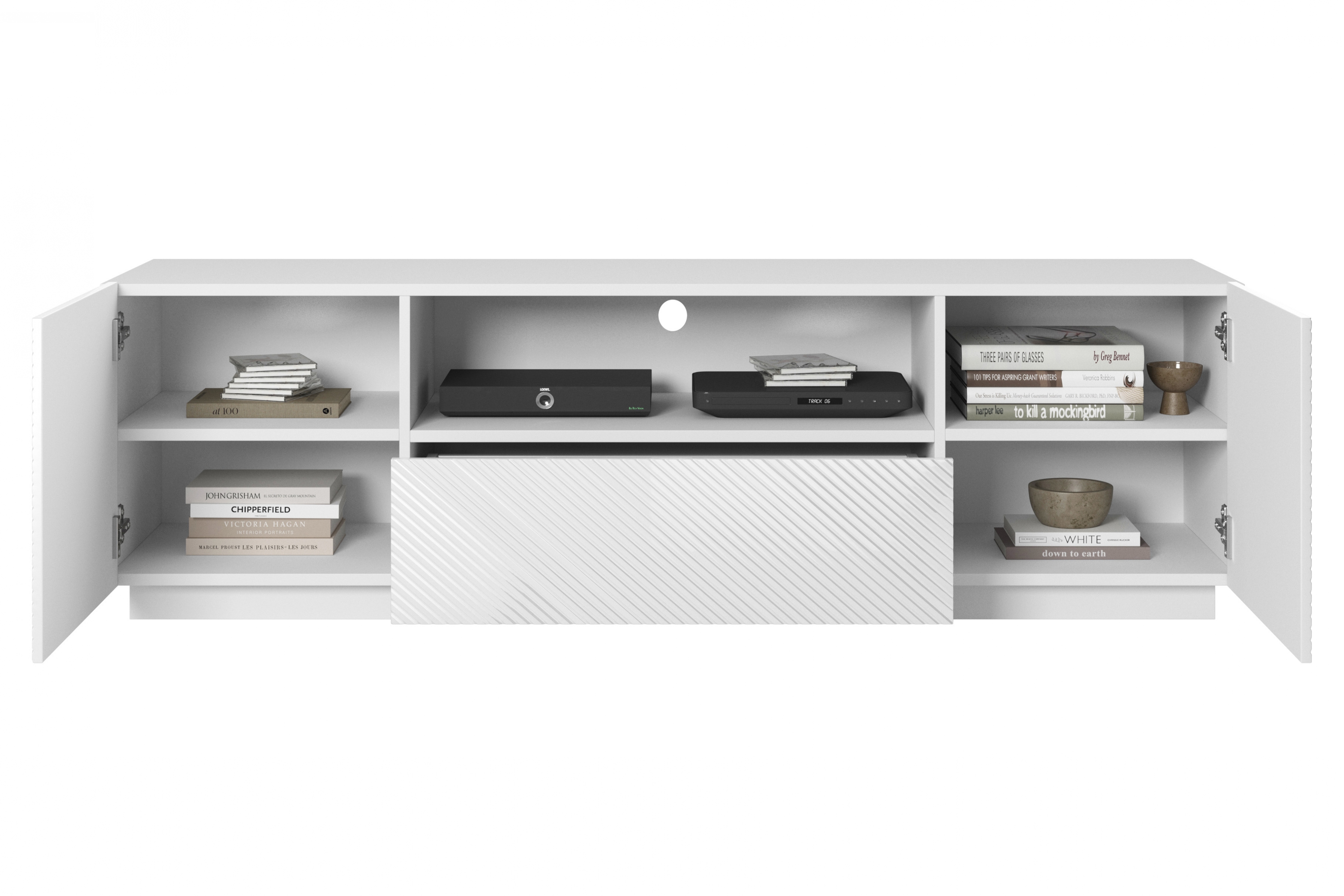 TV stolek Asha 167 cm - bílý lesk skříňka RTV z szuflada Asha 167 cm - bílý lesk