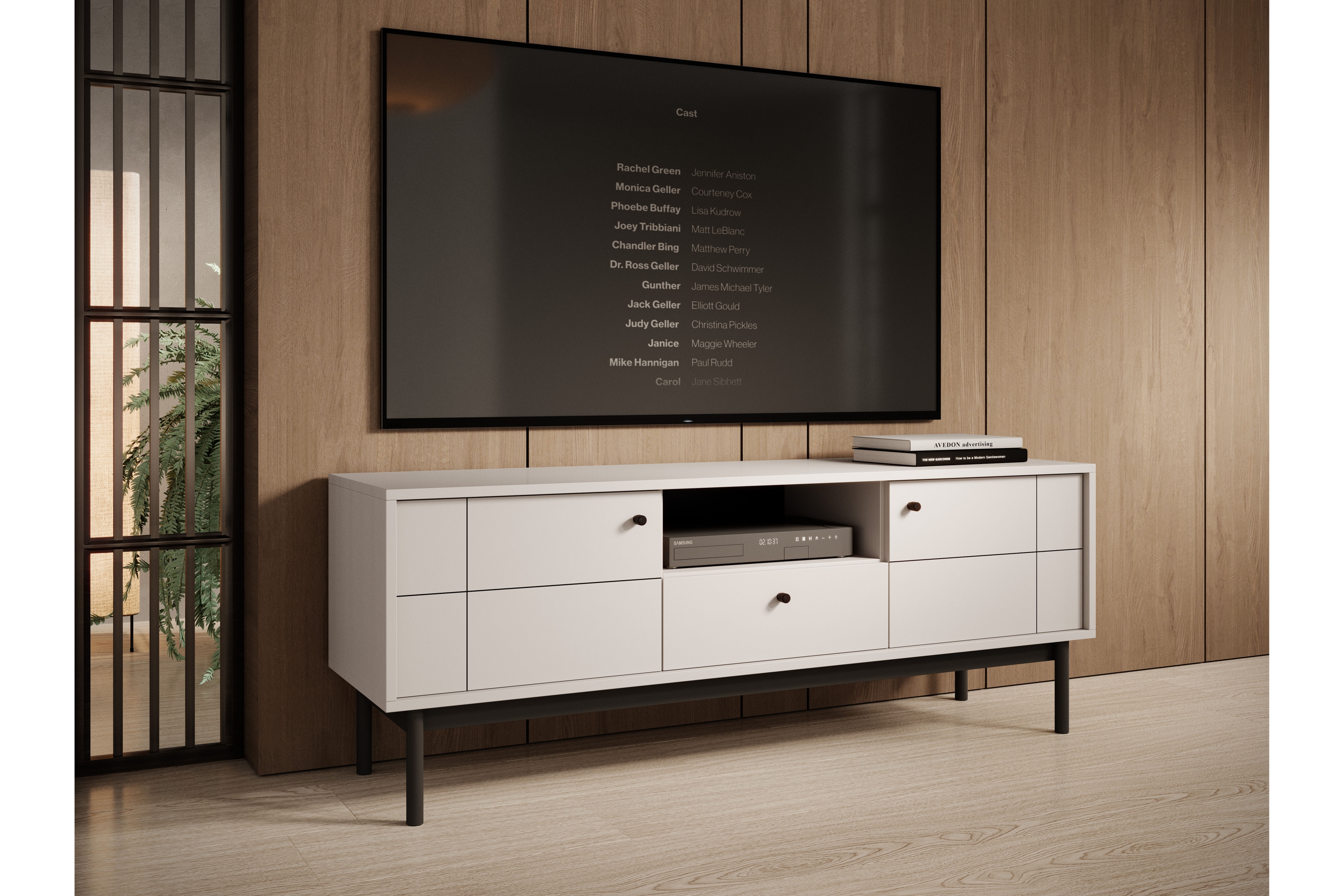 TV stolek Jolinio 154 cm - kašmírový / černé nožky Skříňka RTV se zásuvkami Jolinio153 cm - kašmír