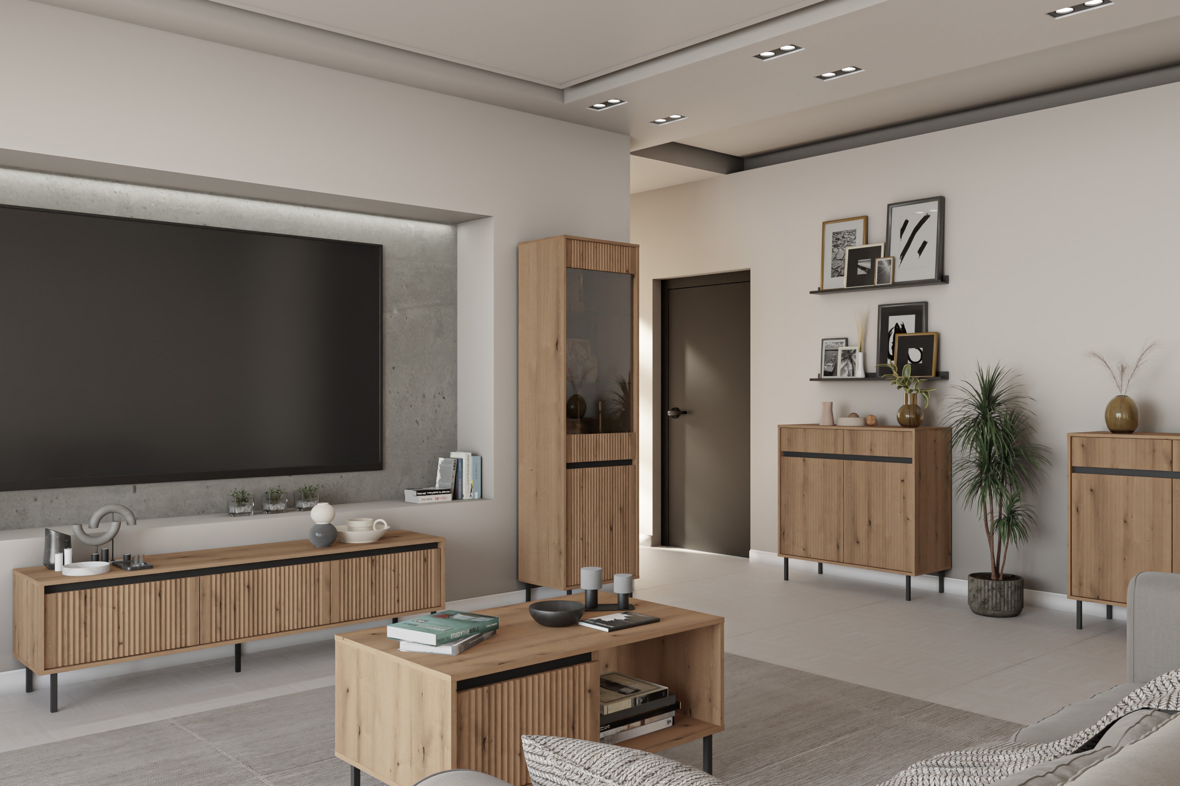 TV stolek Kasalia 179 cm se 3 zásuvkami - dub evoke Skříňka RTV se zásuvkami Kasalia 3S - 179 cm - dub evoke