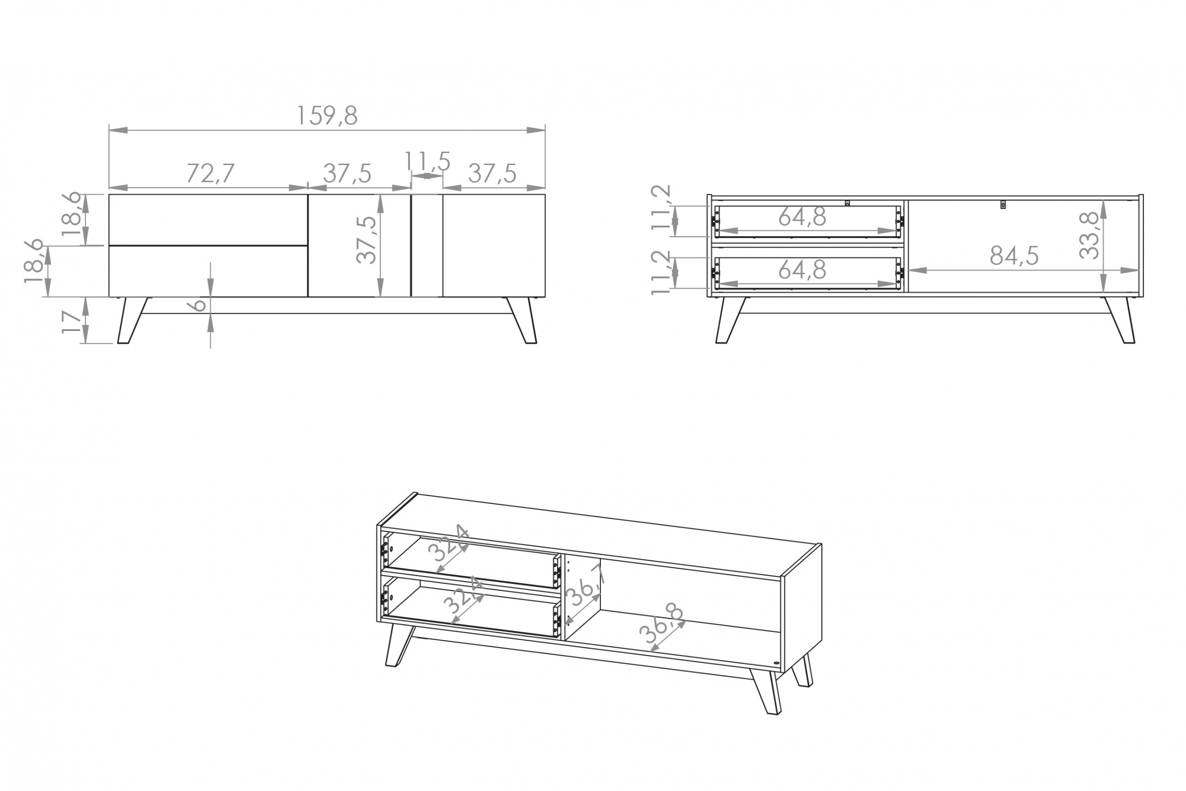 TV stolík Salio 160 cm so zásuvkami - kašmírová / čierna TV skrinka so zásuvkami Salio 160 cm - kašmír / Čierny
