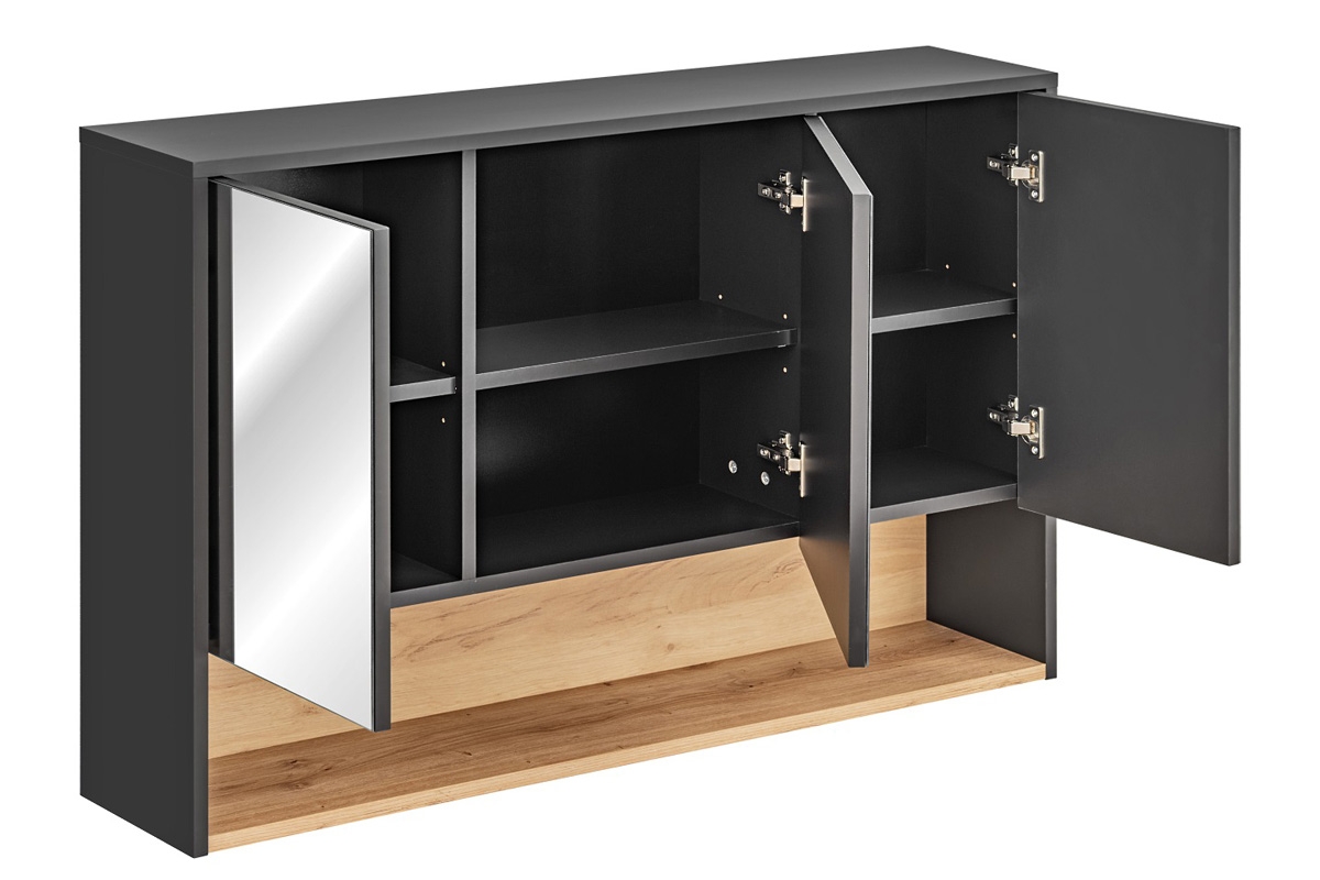 Zrkadlová skrinka Borneo 843 - šedý Cosmos / Dub Artisan - 120 cm vnútro skrinky