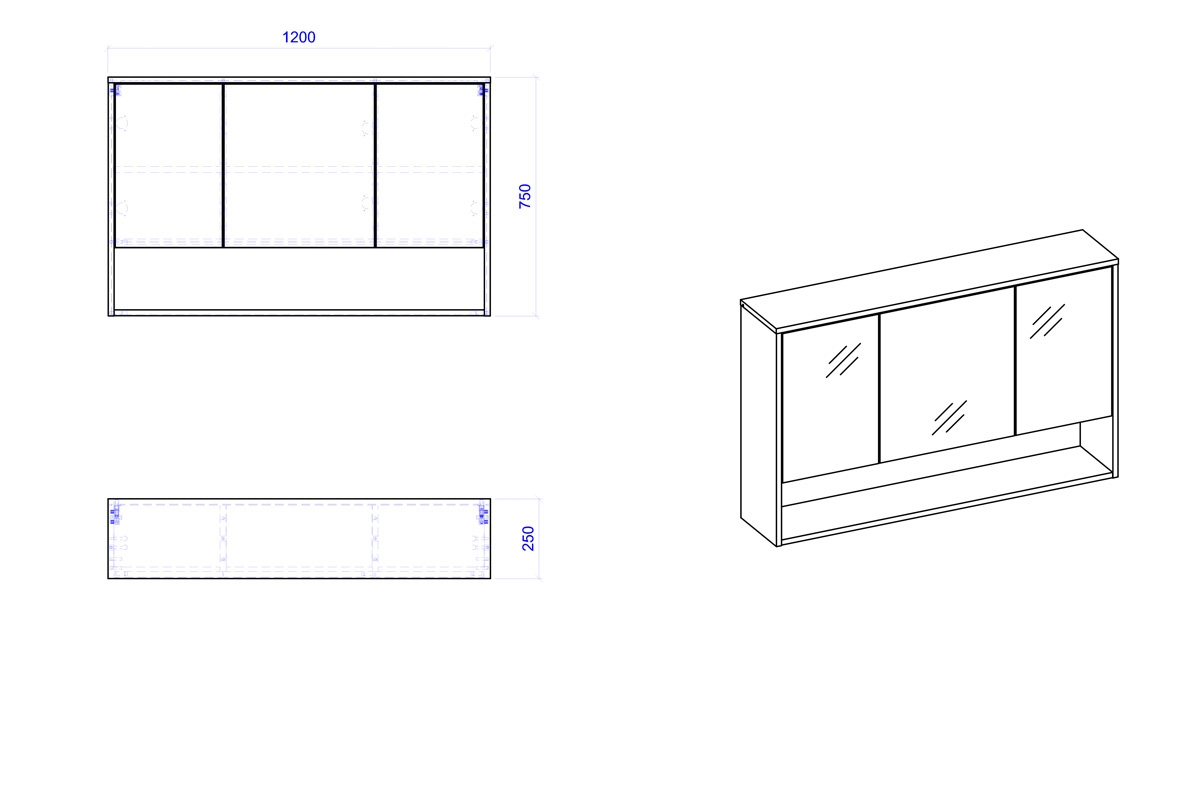 Zrkadlová skrinka Borneo 843 - šedý Cosmos / Dub Artisan - 120 cm Skrinka lazienkowa 