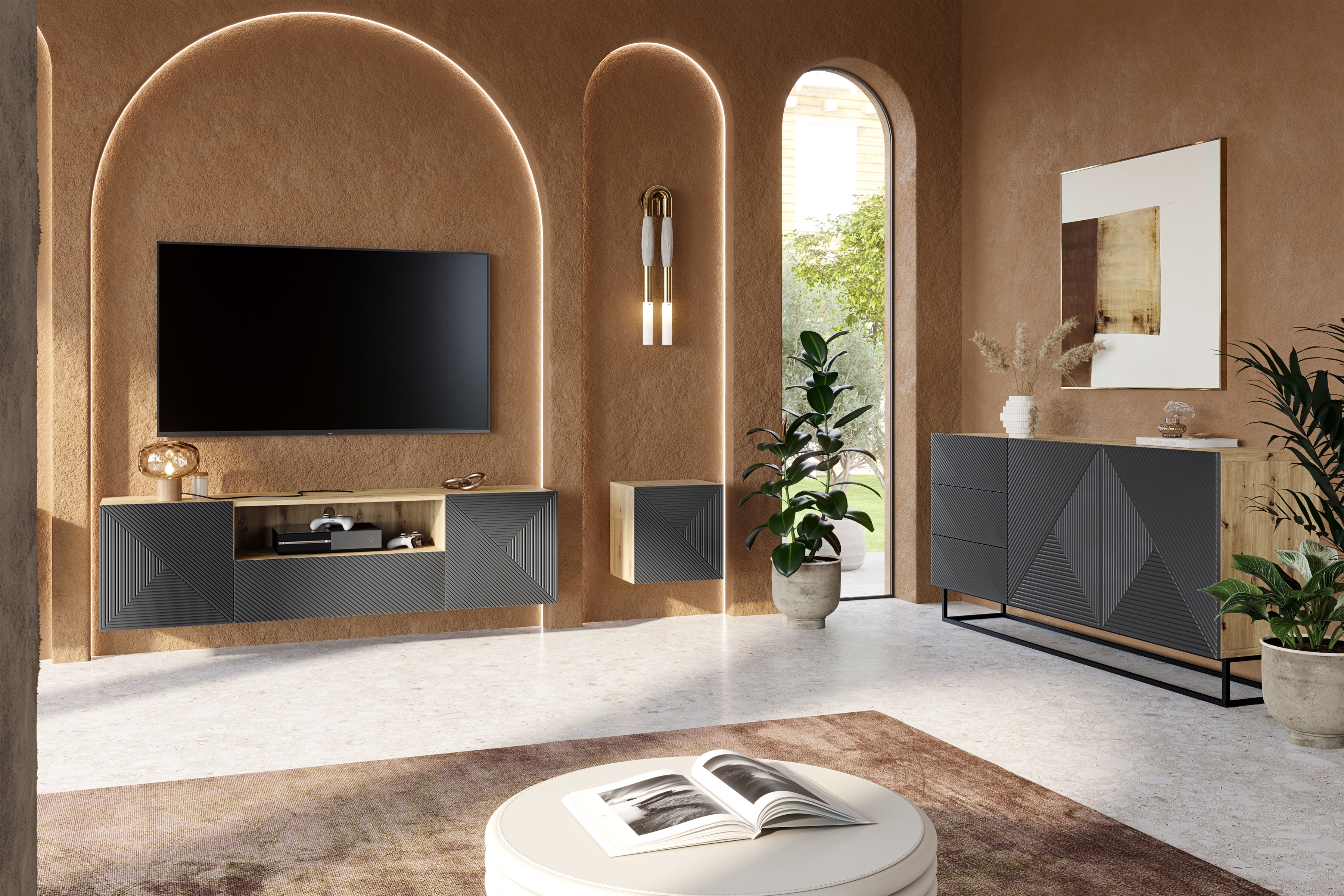 Závěsná skříňka Asha 40 cm - dub artisan / rivier stone mat Skříňka závěsná Asha 40 cm - artisan / rivier stone mat