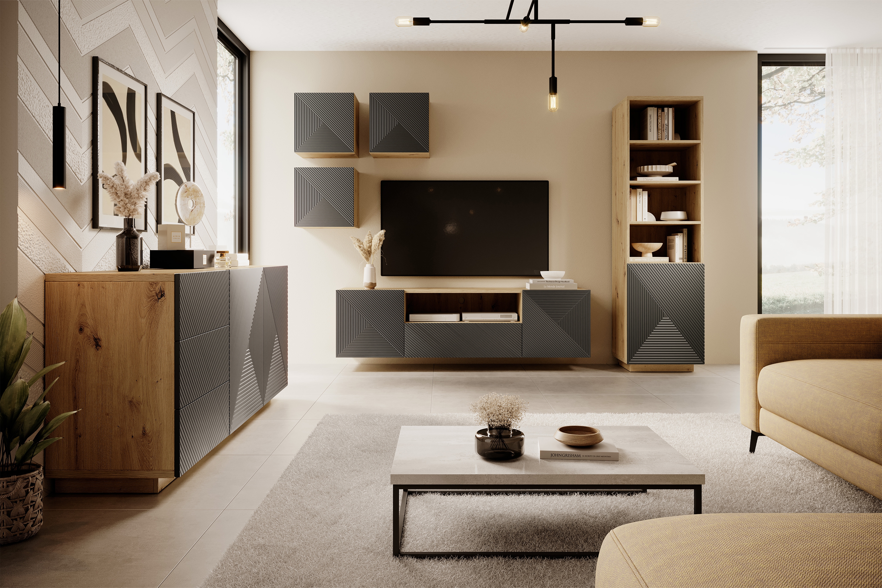 Závěsná skříňka Asha 40 cm - dub artisan / rivier stone mat Skříňka závěsná Asha 40 cm - artisan / rivier stone mat