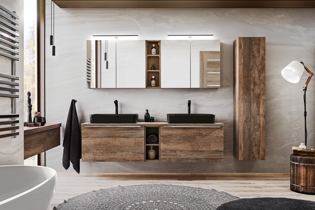 Závěsná zrcadlová skříňka Santa Fe Oak 80 cm - dub Santa Fe vintage Skříňka závěsná zrcadlová Santa Fe Oak 80 cm - Dub santa fe vintage