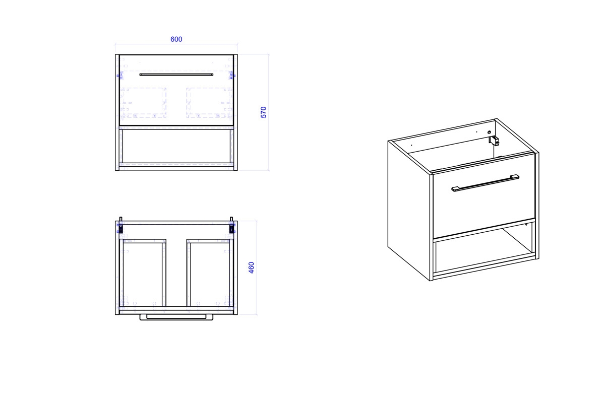 Závesná skrinka pod umývadlo Borneo 820 - šedý Cosmos / Dub Artisan - 60 cm Skrinka borneo 