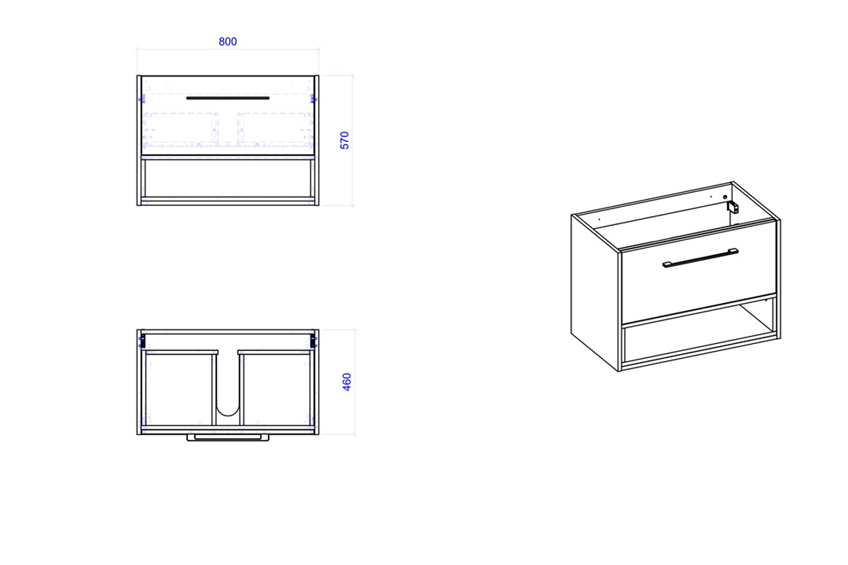 Závesná skrinka pod umývadlo Borneo 821 - šedý Cosmos / Dub Artisan - 80 cm Rozmery Skrinky