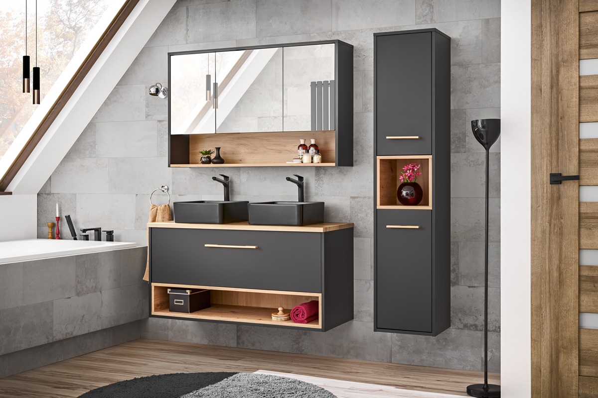 Závesná skrinka pod umývadlo Borneo 821 - šedý Cosmos / Dub Artisan - 80 cm Nábytok kúpeľňové bogart 