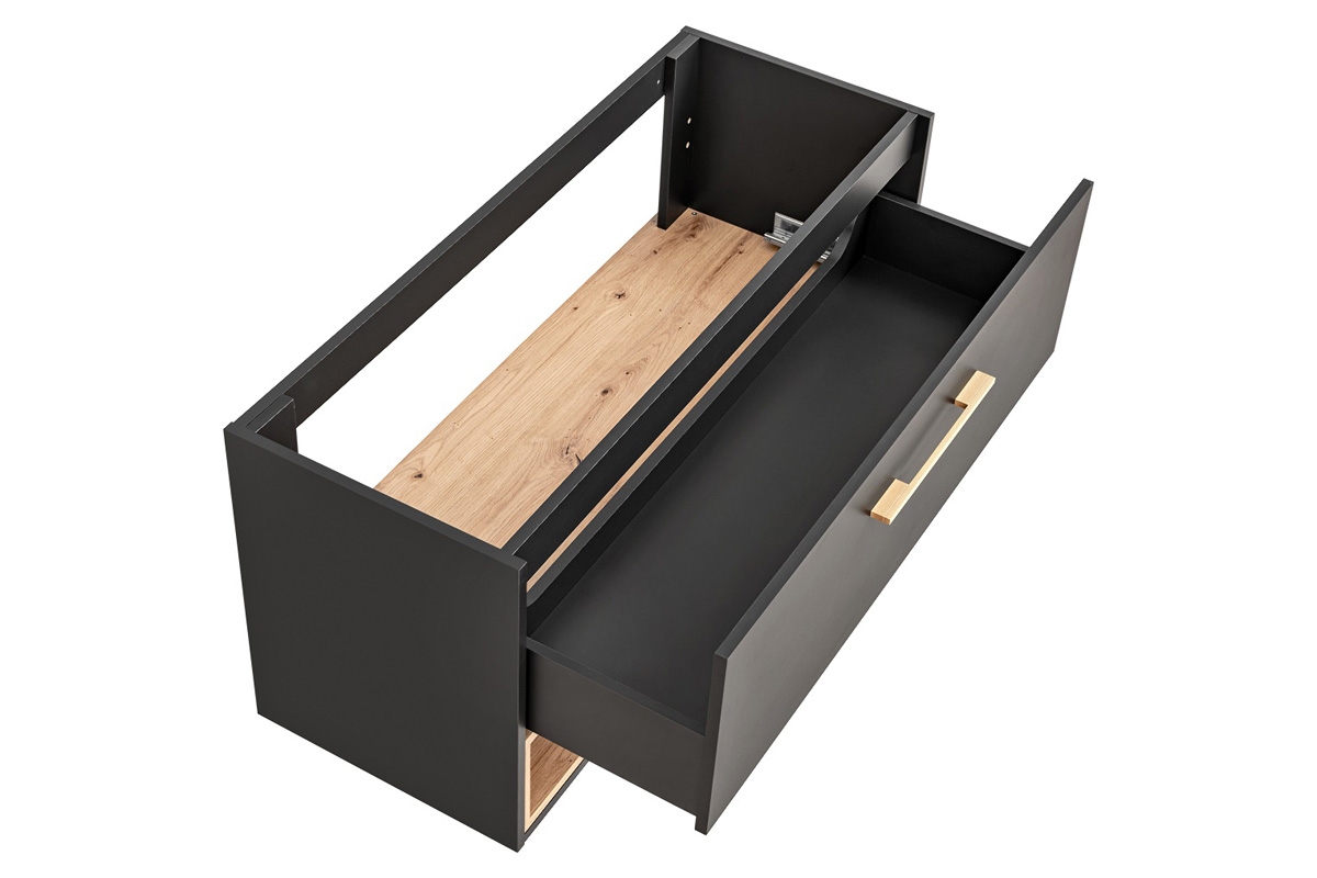 Závesná skrinka pod umývadlo Borneo 854 - šedý Cosmos / Dub Artisan - 120 cm veľká Skrinka s dvojitým umývadlom