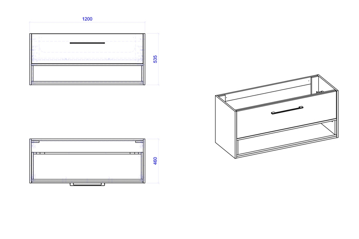 Závesná skrinka pod umývadlo Borneo 854 - šedý Cosmos / Dub Artisan - 120 cm Skrinka borneo 
