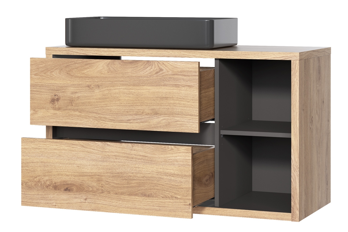 Závěsná skříňka pod umyvadlo Devon 823 - dub shetland / grafit Skříňka závěsná pod umývadlo nad desku