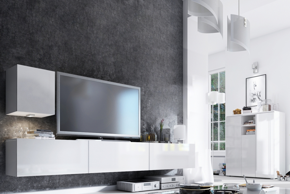 Závesná skrinka Combo 1 - Biela/MDF biely lesk Komplet nábytku