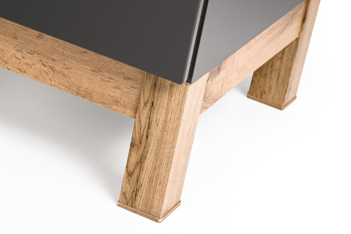 Vysoká koupelnová skříňka Bali Grey 800 - grafitový lesk / dub wotan dřevo Rošt 