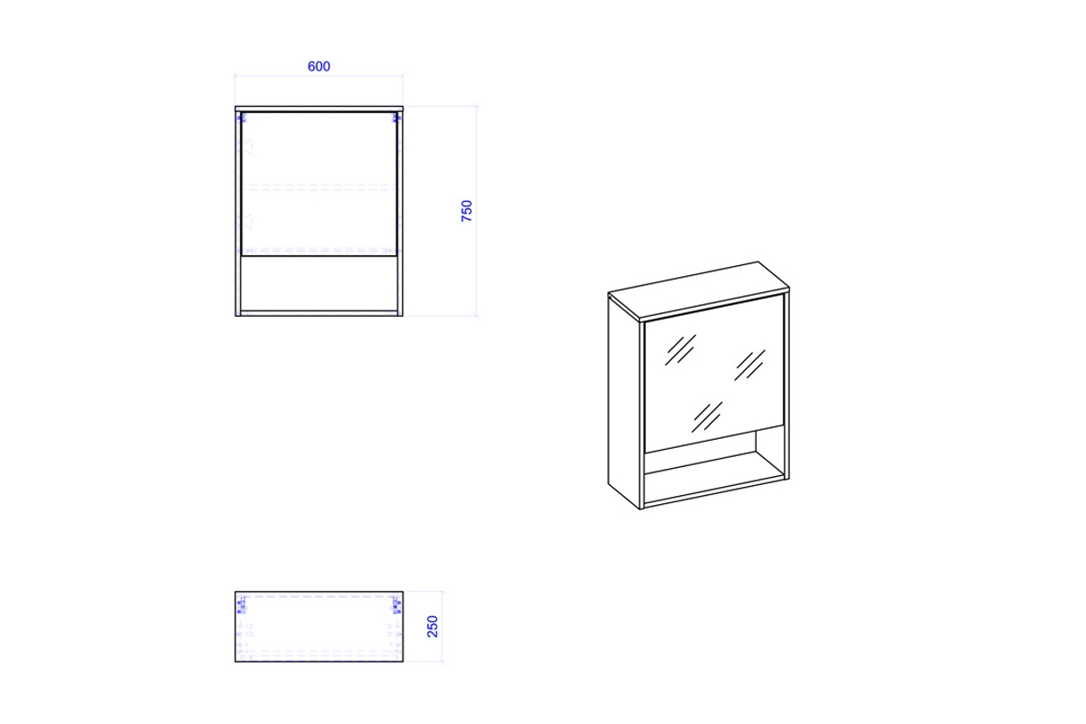 Skříňka se zrcadlem Borneo 840 - šedý Cosmos / Dub Artisan - 60 cm Skříňka zrcadlová borneo 