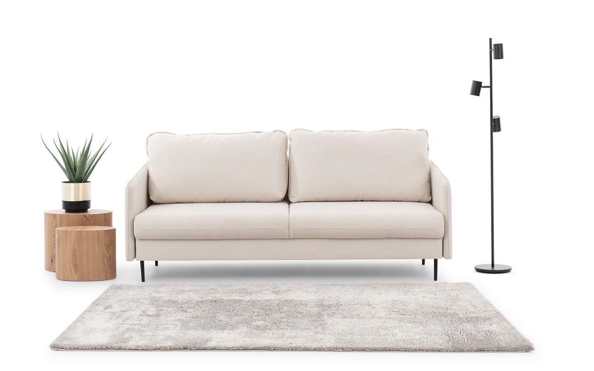 Rozkladacia pohovka Taila - Loft 01, čierne nožičky Béžová, minimalistyczna Pohovka z waskimi bokami 