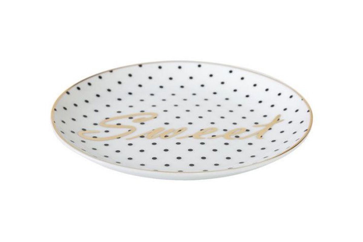 Dezertný tanier Tina 03 - čierna / zlatá / biela talerz dekoracyjny 