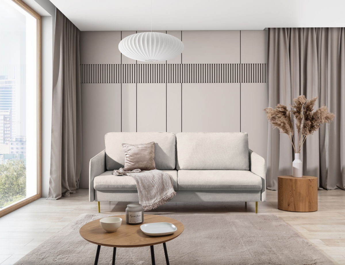 Rozkladacia pohovka Taila - Loft 01 / zlaté nožičky Béžová Pohovka s vankúšmi 