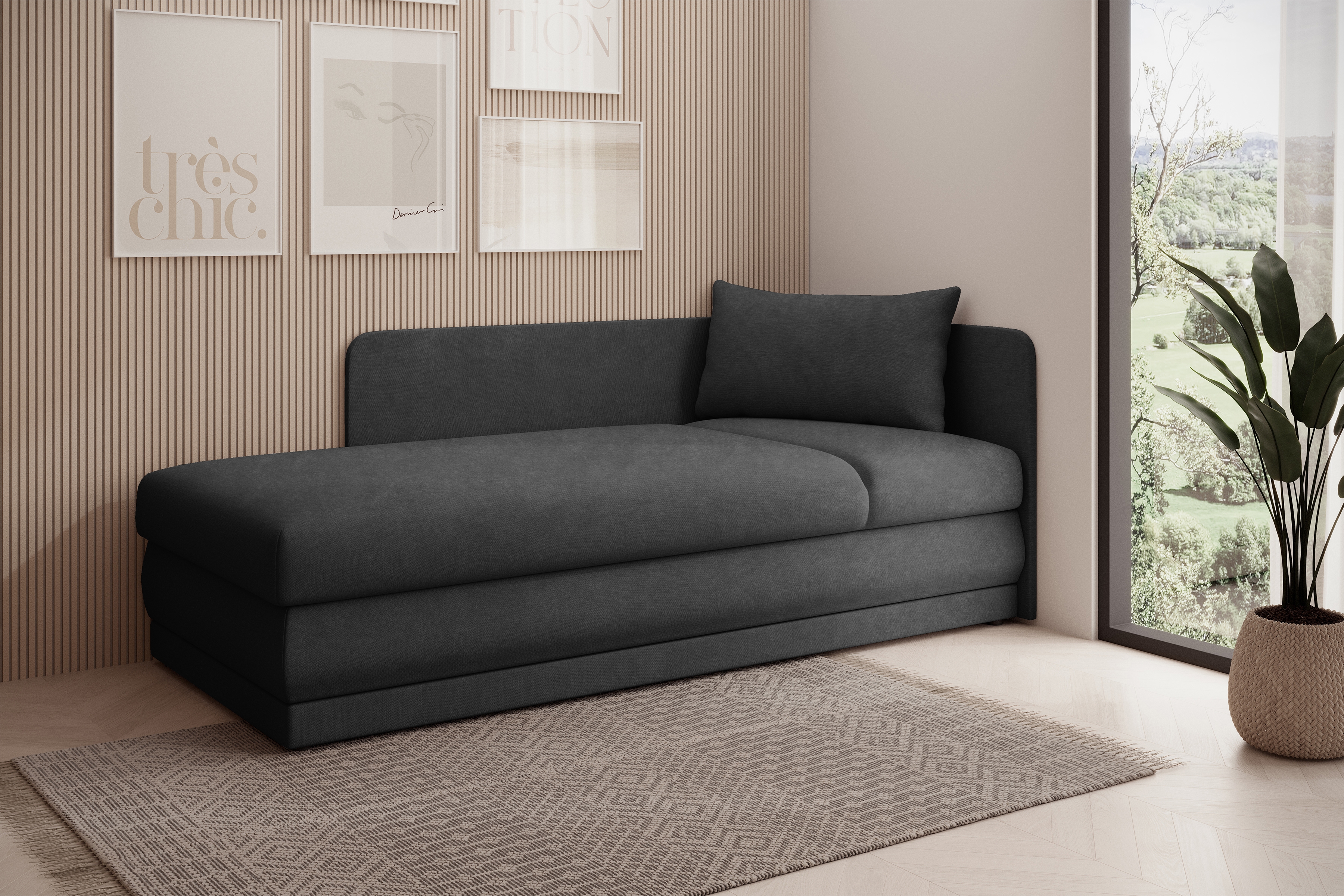 Váľanda Kodil II ľavá - grafitový ľahkočistiaci zamat Zetta 305 Detská pohovka jednolôžkova Kodil II s úložným priestorom Ľavá strana - Grafitový zamat ľahkočistiaci Zetta 305