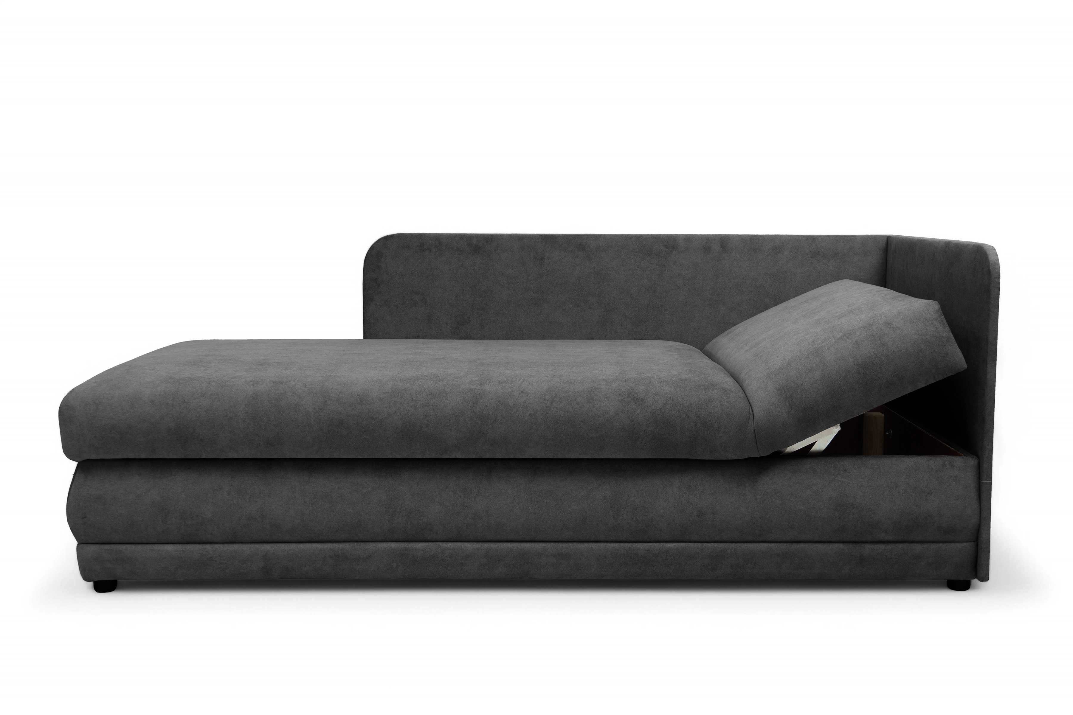 Váľanda Kodil II ľavá - grafitový ľahkočistiaci zamat Zetta 305 Detská pohovka jednolôžkova Kodil II s úložným priestorom Ľavá strana - Grafitový zamat ľahkočistiaci Zetta 305