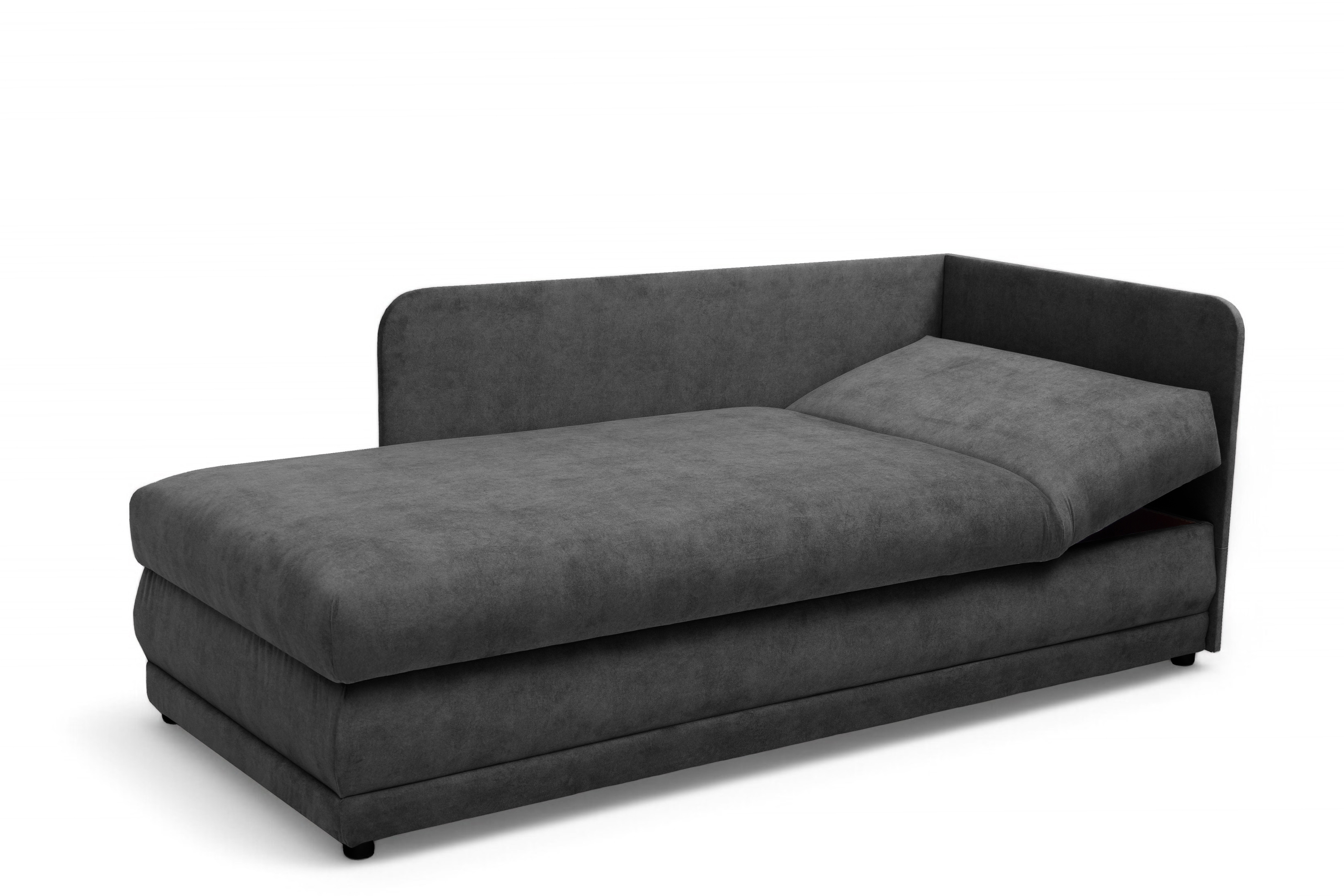 Váľanda Kodil II ľavá - grafitový ľahkočistiaci zamat Zetta 305 Detská pohovka jednolôžkova Kodil II s úložným priestorom Ľavá strana - Grafitový zamat ľahkočistiaci Zetta 305