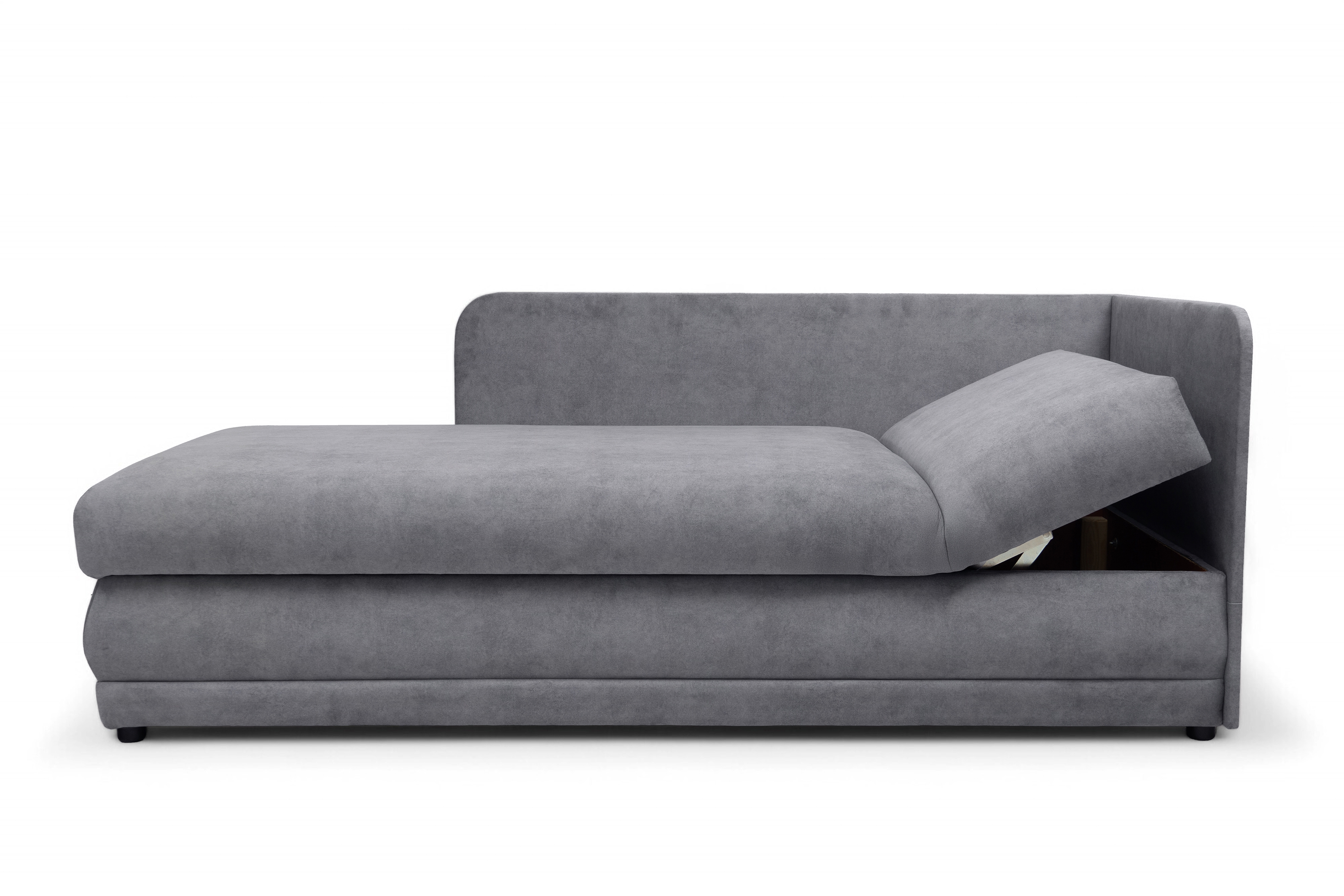 Váľanda Kodil II ľavá - šedý ľahkočistiaci zamat Zetta 302 Detská pohovka jednolôžkova Kodil II s úložným priestorom Ľavá strana - šedý zamat ľahkočistiaci Zetta 302