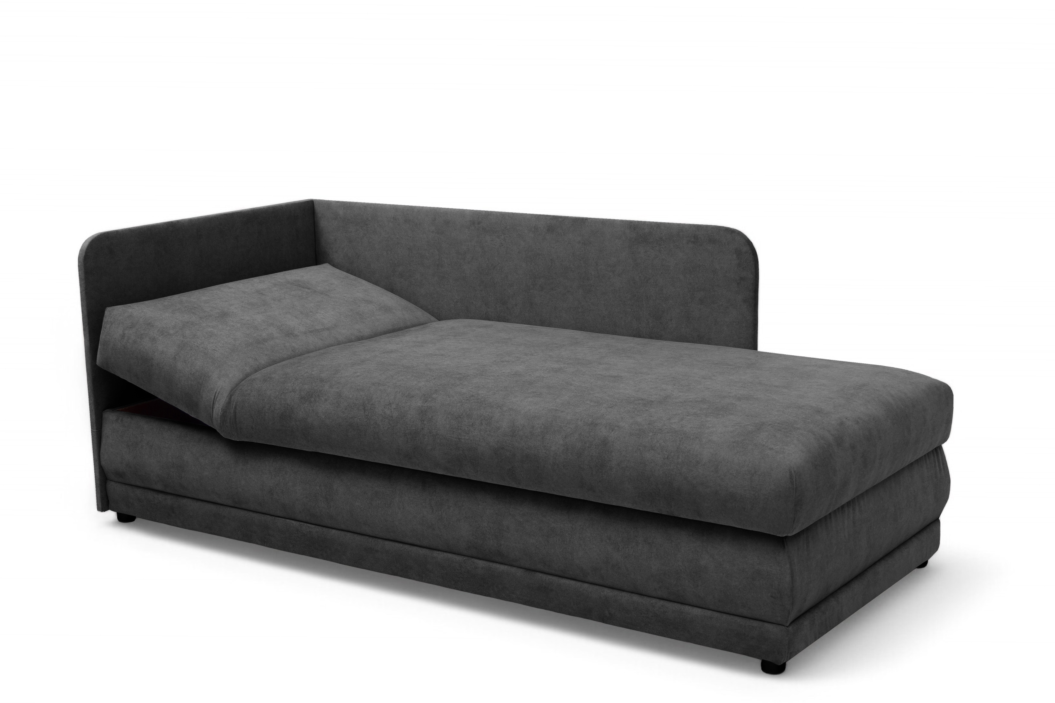 Váľanda Kodil II pravá - grafitový ľahkočistiaci zamat Zetta 305 Detská pohovka jednolôžkova Kodil II s úložným priestorom pravá strana - Grafitový zamat ľahkočistiaci Zetta 305 